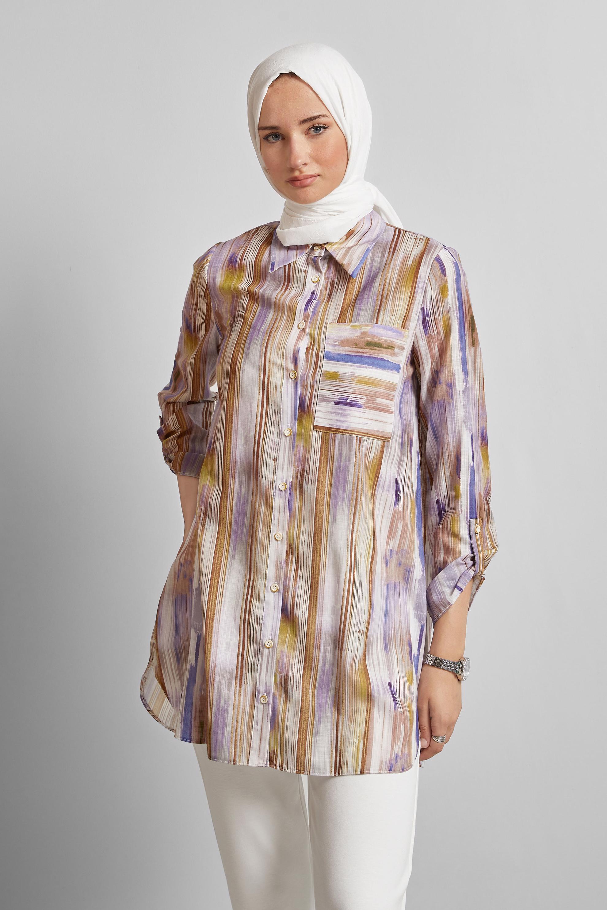 Tesettür giyim MOR KETEN EFEKTLİ TUNİK 45411