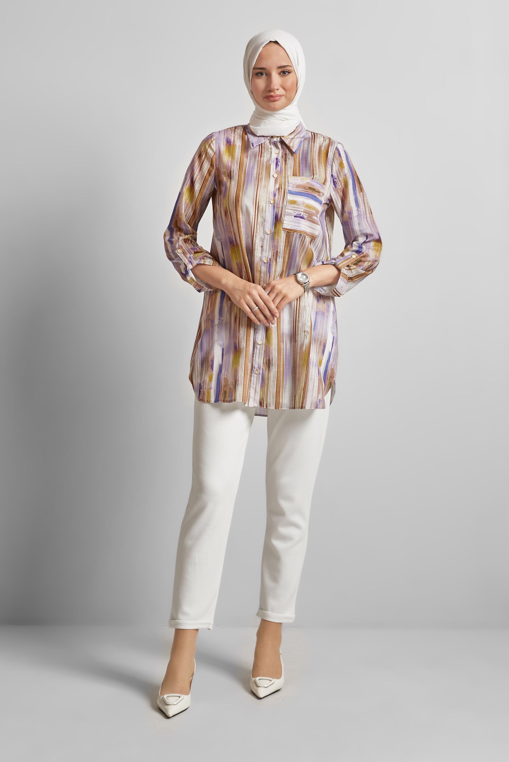 Tesettür giyim MOR KETEN EFEKTLİ TUNİK 45411