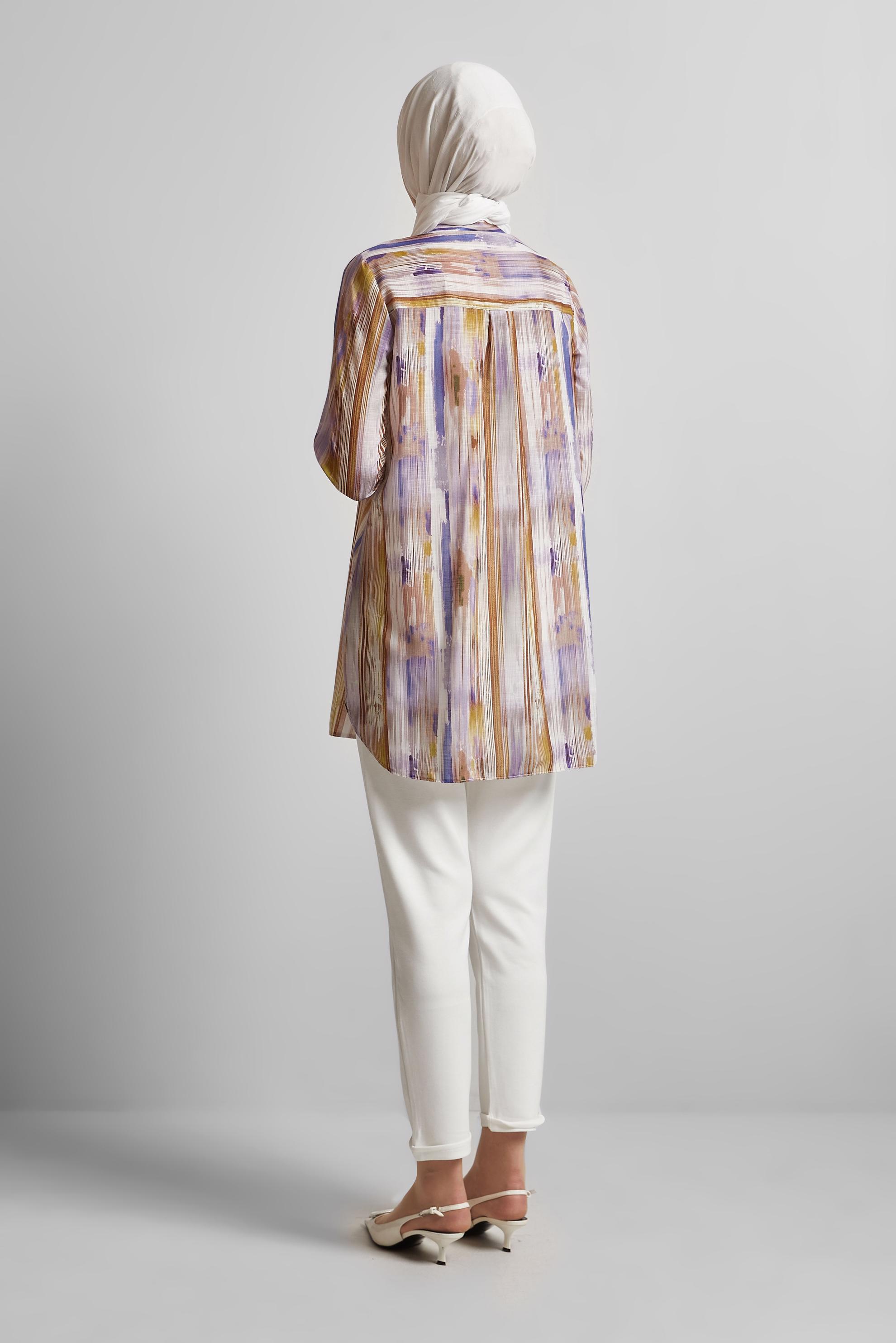 Tesettür giyim MOR KETEN EFEKTLİ TUNİK 45411