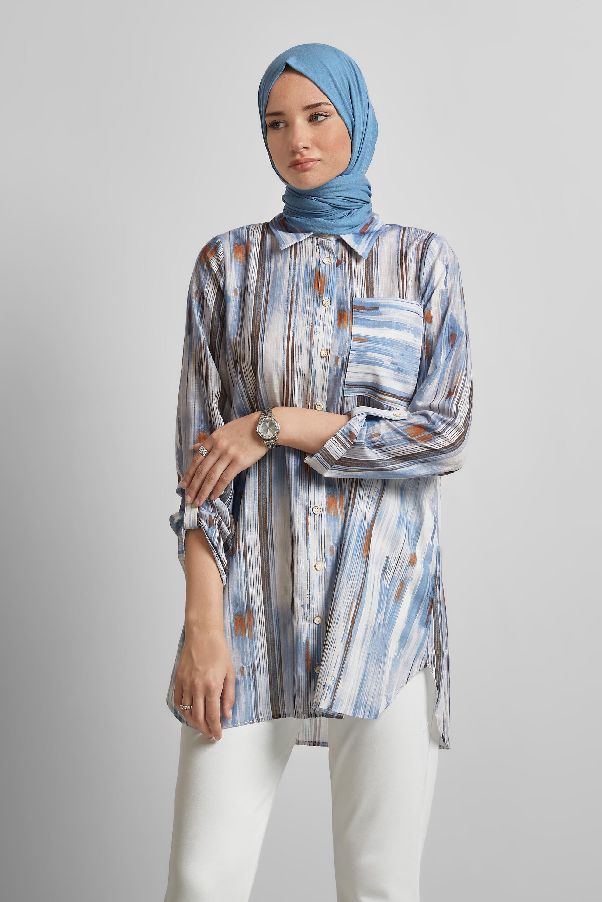 Tesettür giyim LACİVERT KETEN EFEKTLİ TUNİK 45411