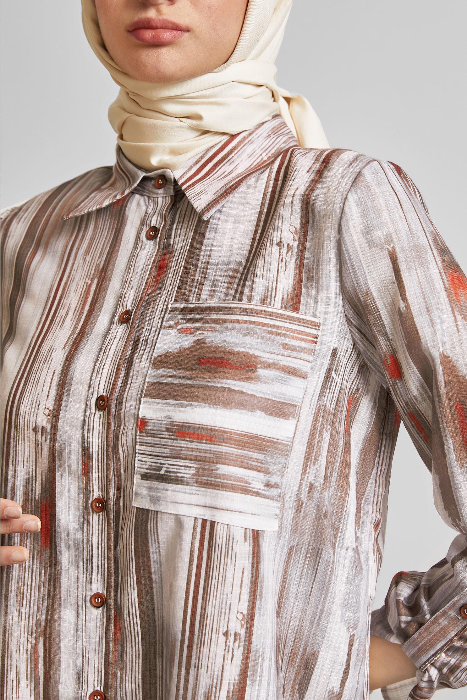 Tesettür giyim KAHVE KETEN EFEKTLİ TUNİK 45411