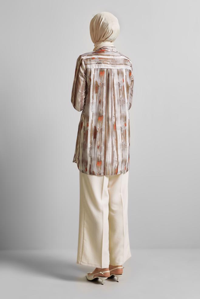 Hijab-Kleidung BRAUN TUNIKA MIT LEINENSTRUKTUR 45411 - ALVİNA