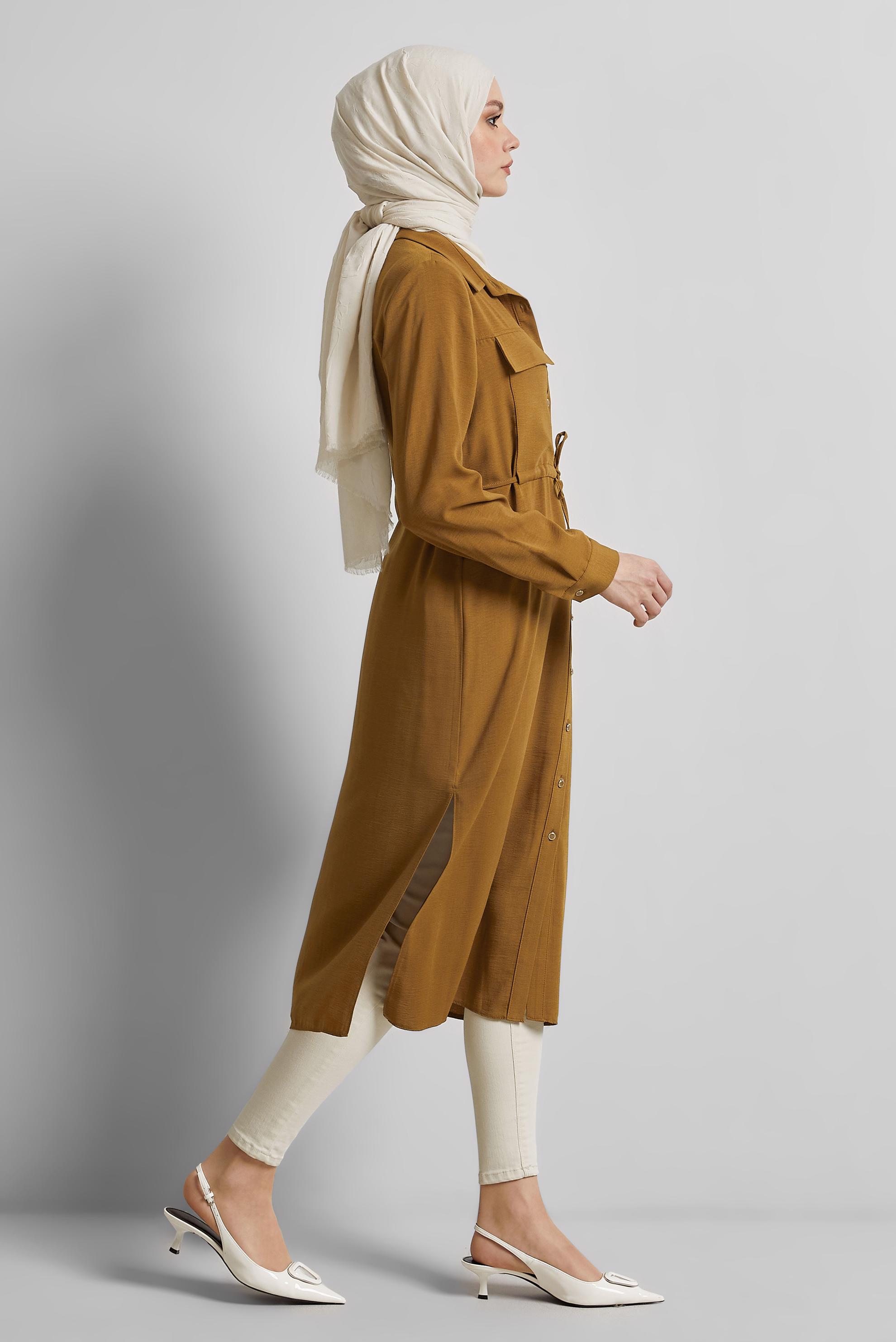 Tesettür giyim SARI GÖMLEK YAKA TESETTÜR TUNİK 45413