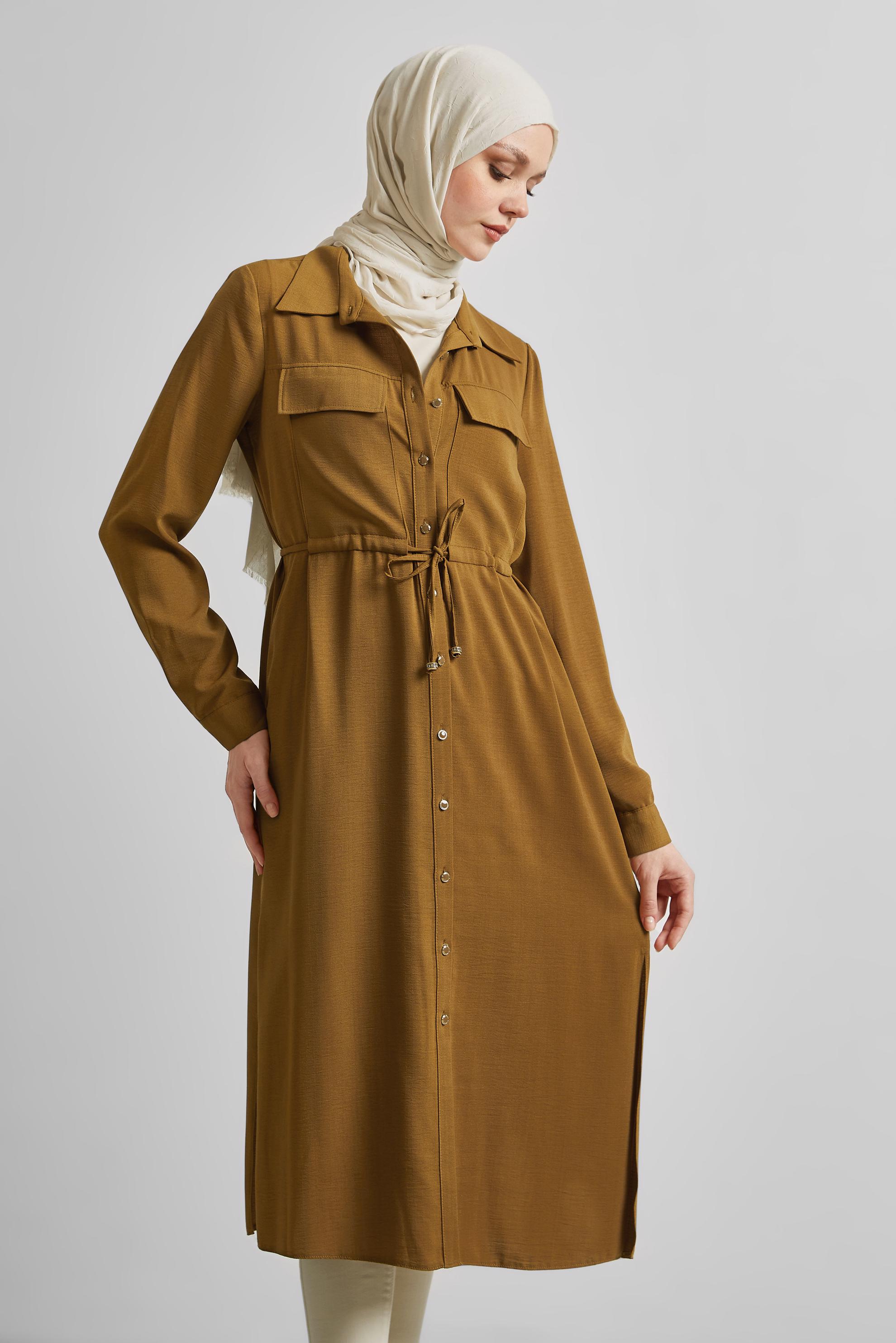 Tesettür giyim SARI GÖMLEK YAKA TESETTÜR TUNİK 45413