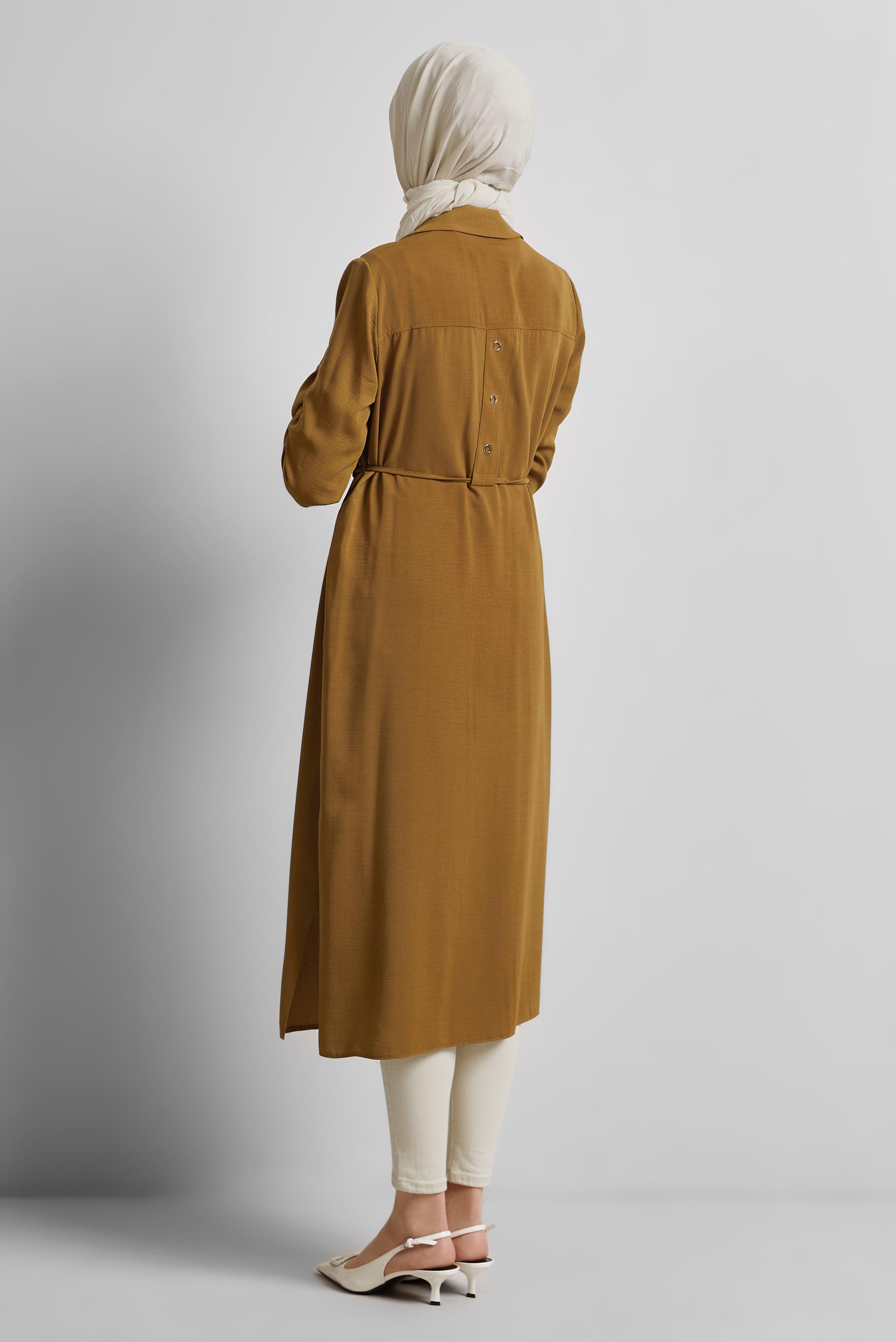 Tesettür giyim SARI GÖMLEK YAKA TESETTÜR TUNİK 45413