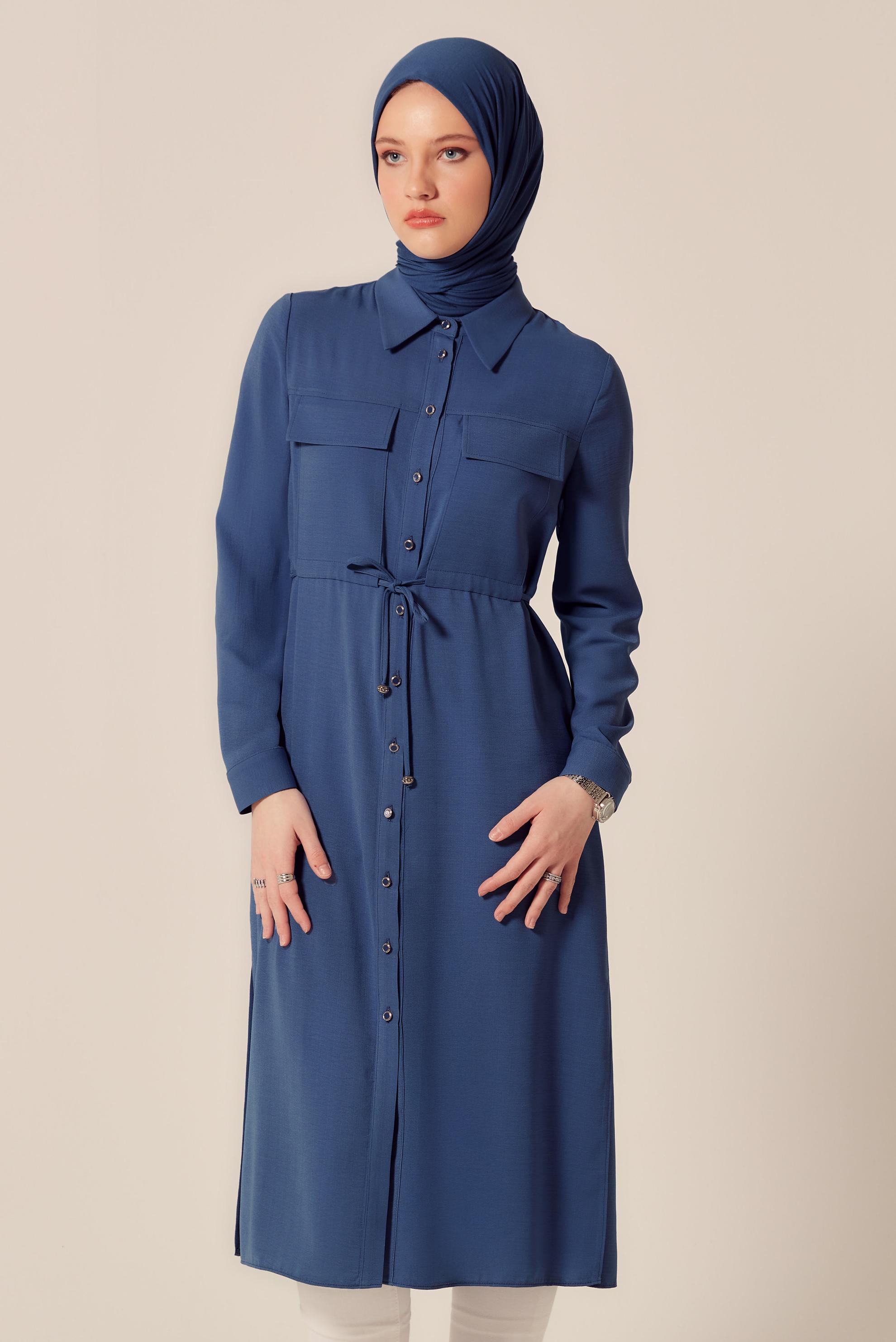 Tesettür giyim LACİVERT GÖMLEK YAKA TESETTÜR TUNİK 45413