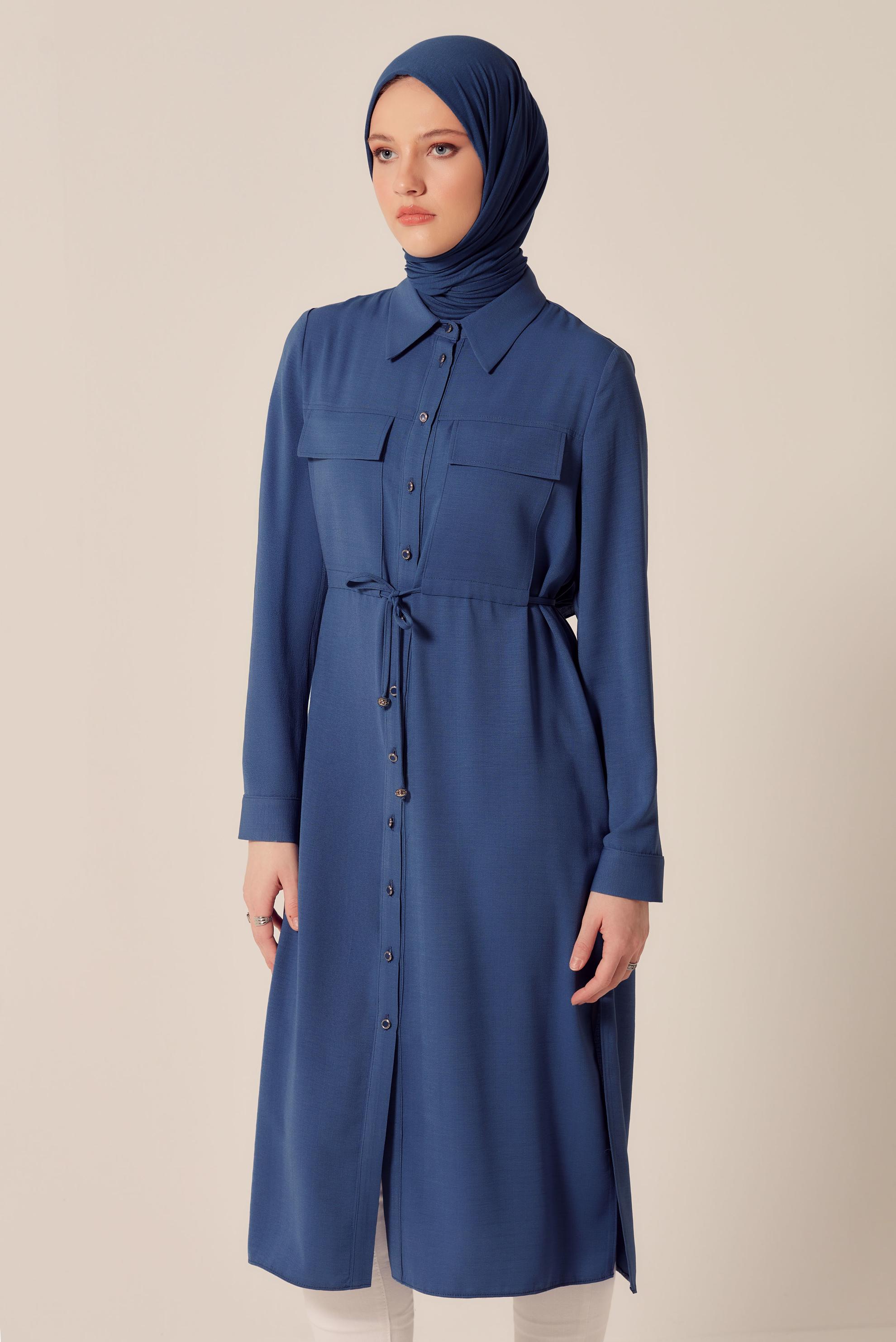 Tesettür giyim LACİVERT GÖMLEK YAKA TESETTÜR TUNİK 45413