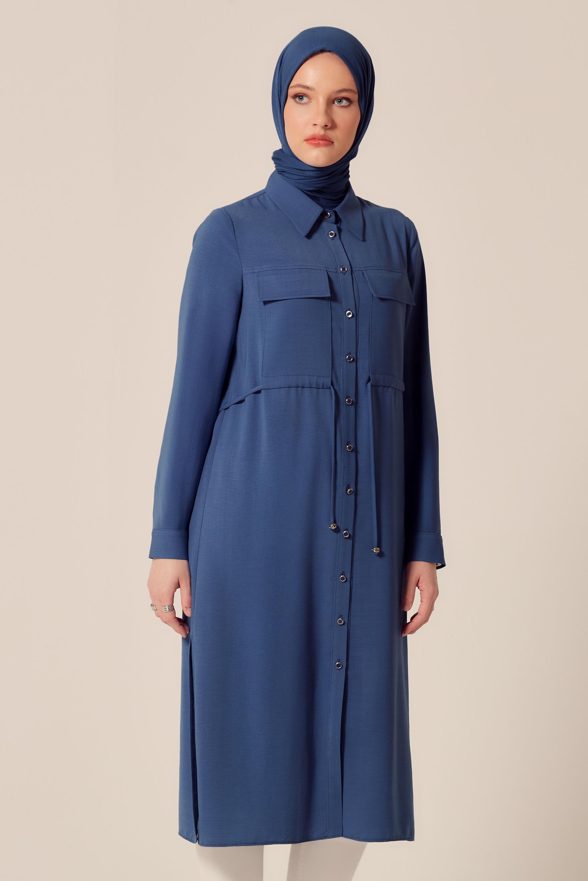 Tesettür giyim LACİVERT GÖMLEK YAKA TESETTÜR TUNİK 45413