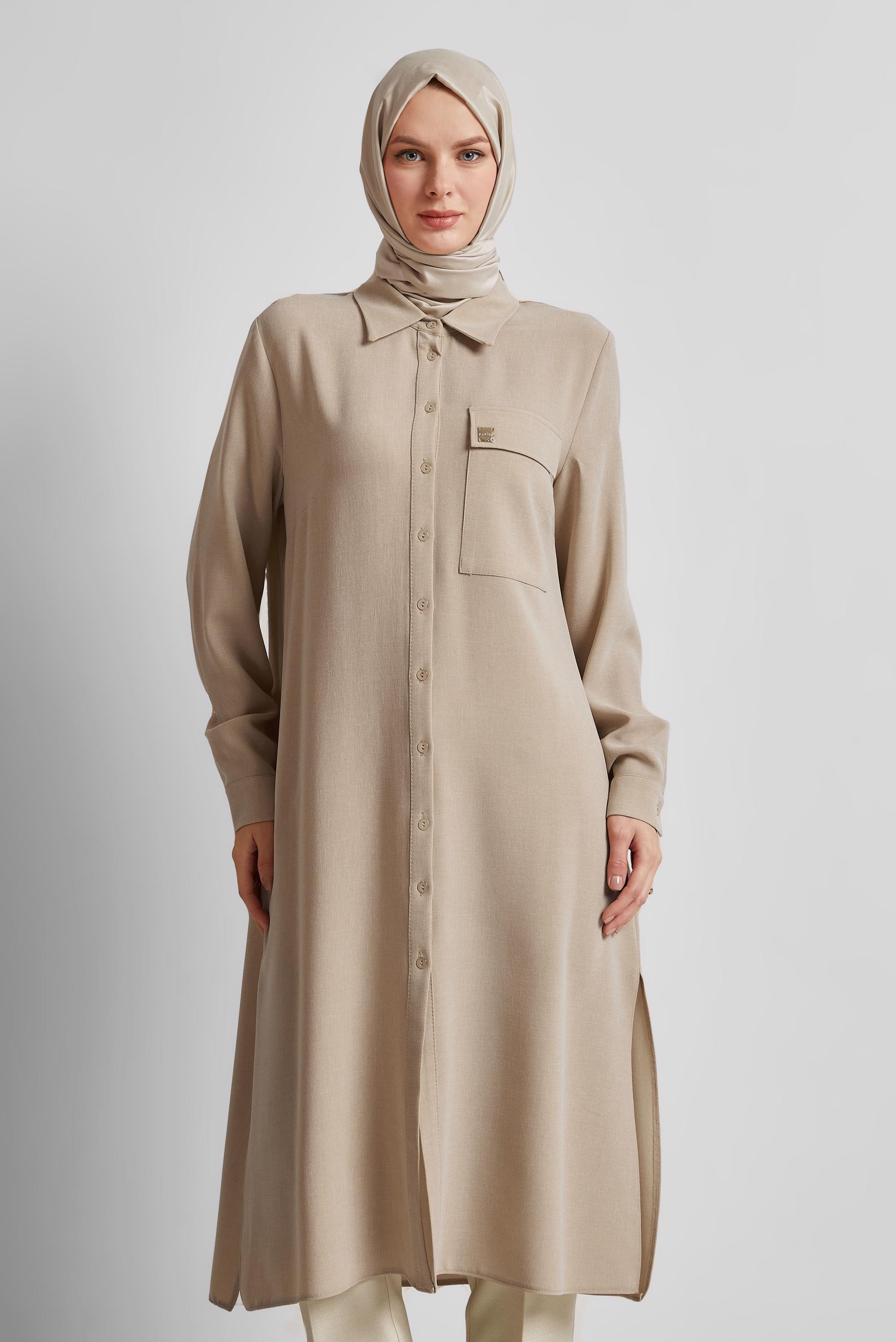 Tesettür giyim BEJ UZUN TUNİK 45414