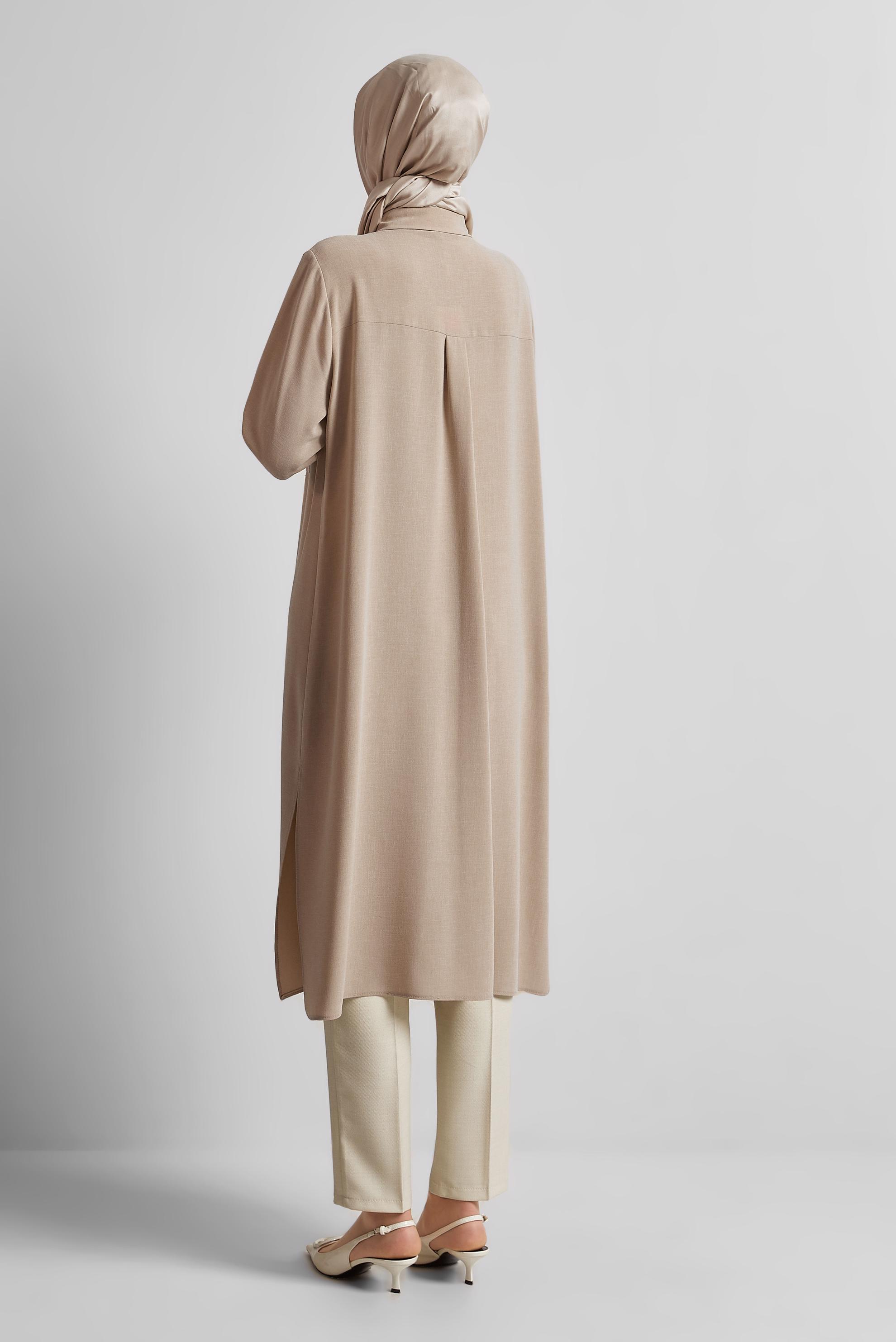Tesettür giyim BEJ UZUN TUNİK 45414
