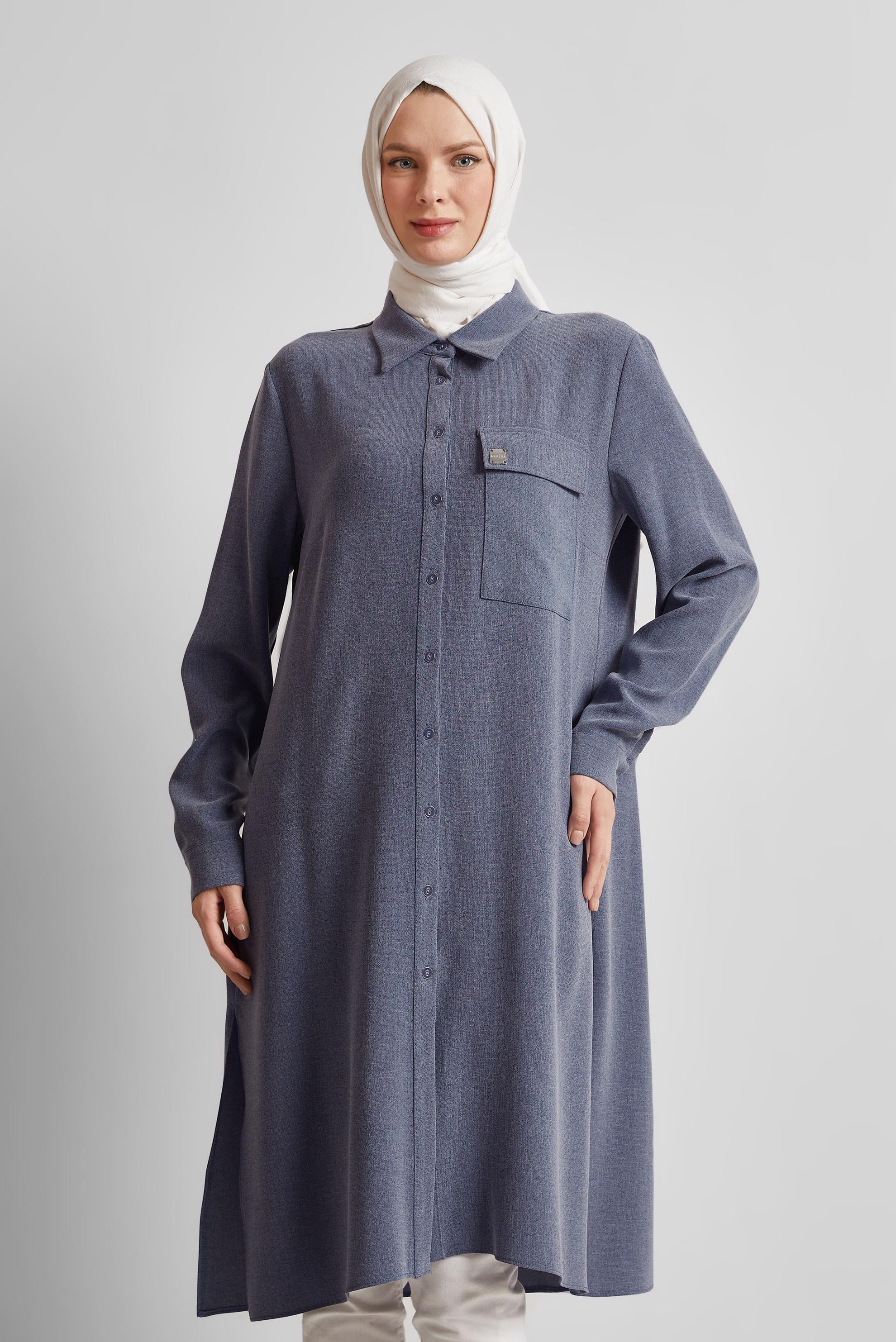 Tesettür giyim LACİVERT UZUN TUNİK 45414