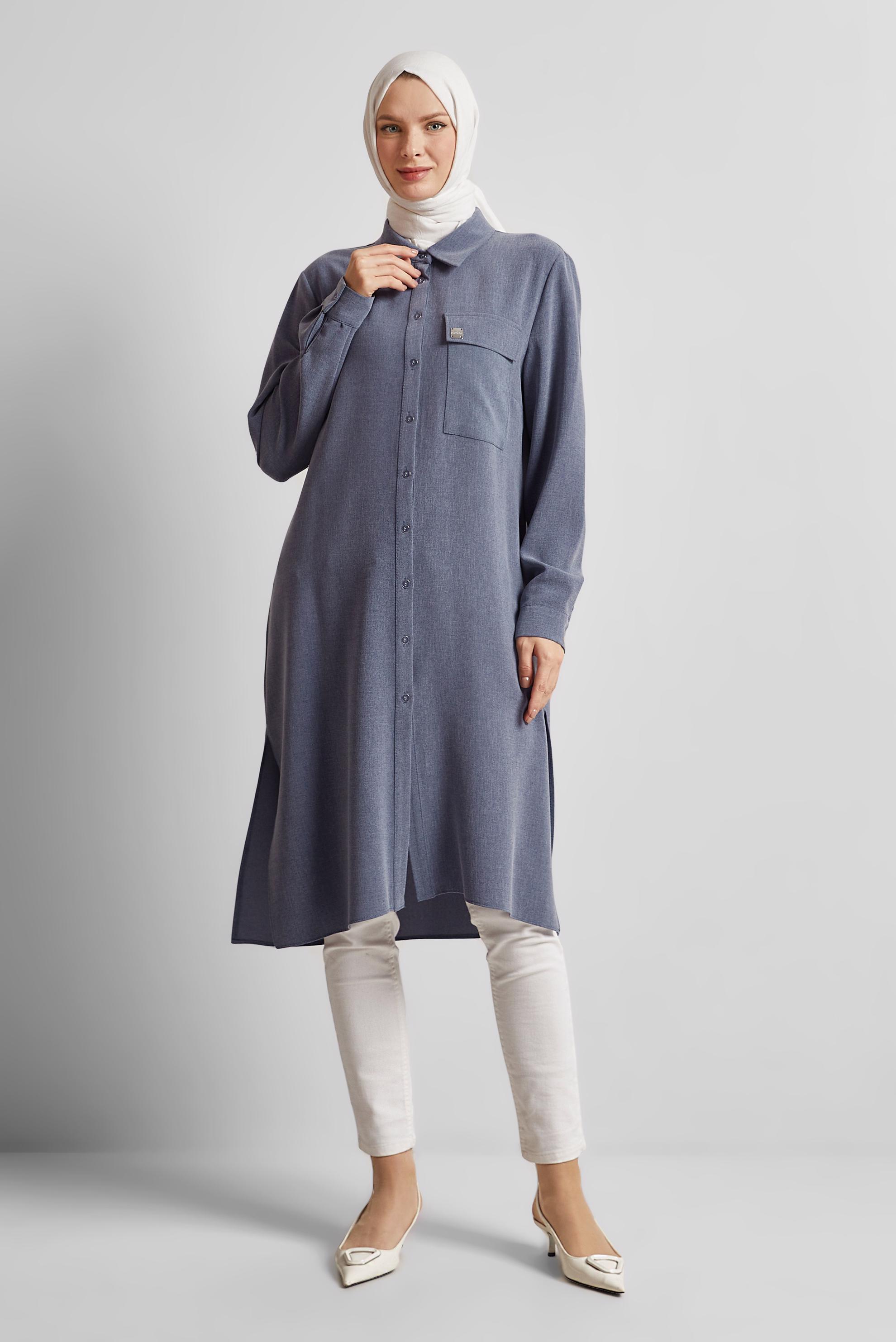 Tesettür giyim LACİVERT UZUN TUNİK 45414