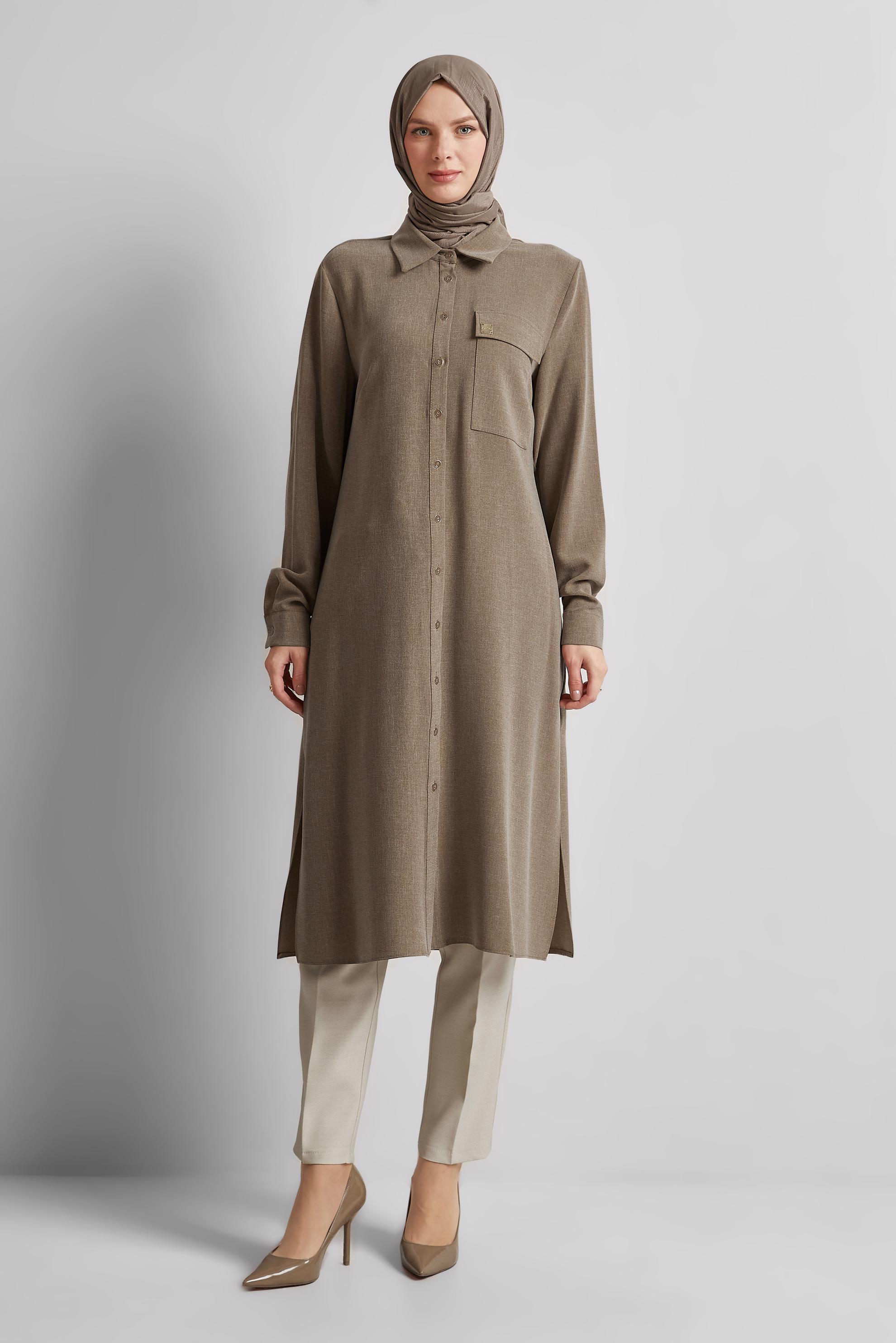 Tesettür giyim VİZON UZUN TUNİK 45414