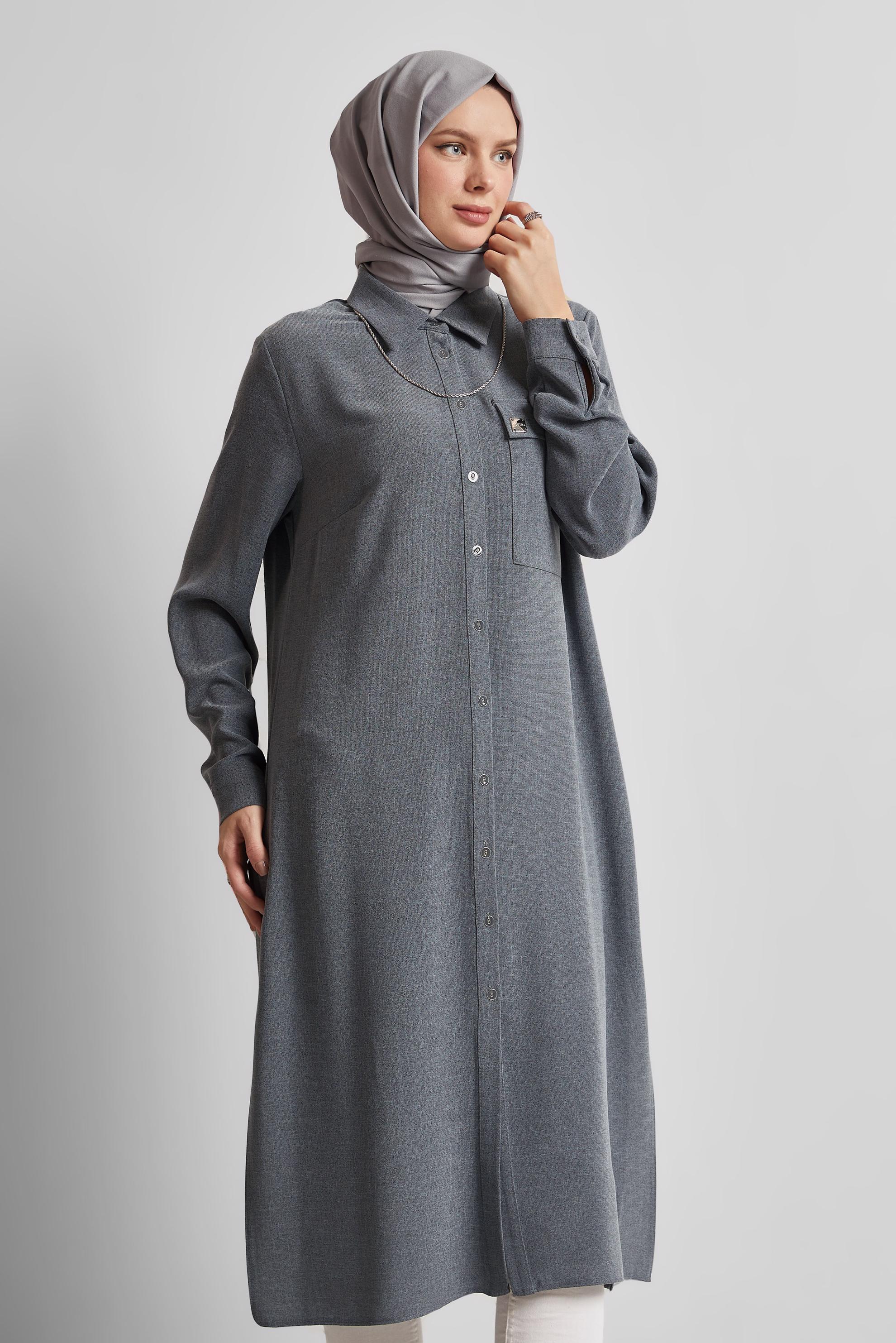 Tesettür giyim GRİ UZUN TUNİK 45414