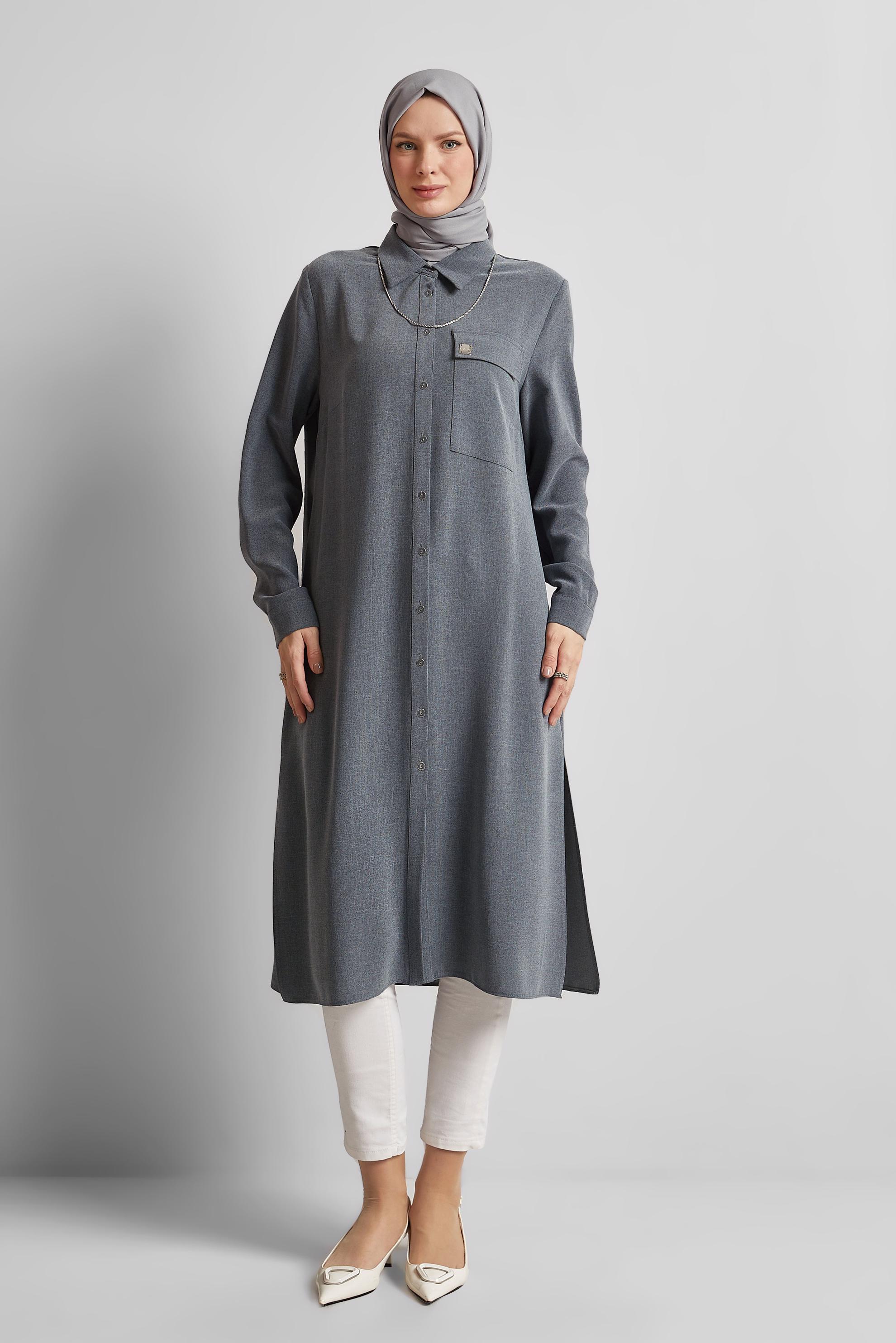 Tesettür giyim GRİ UZUN TUNİK 45414