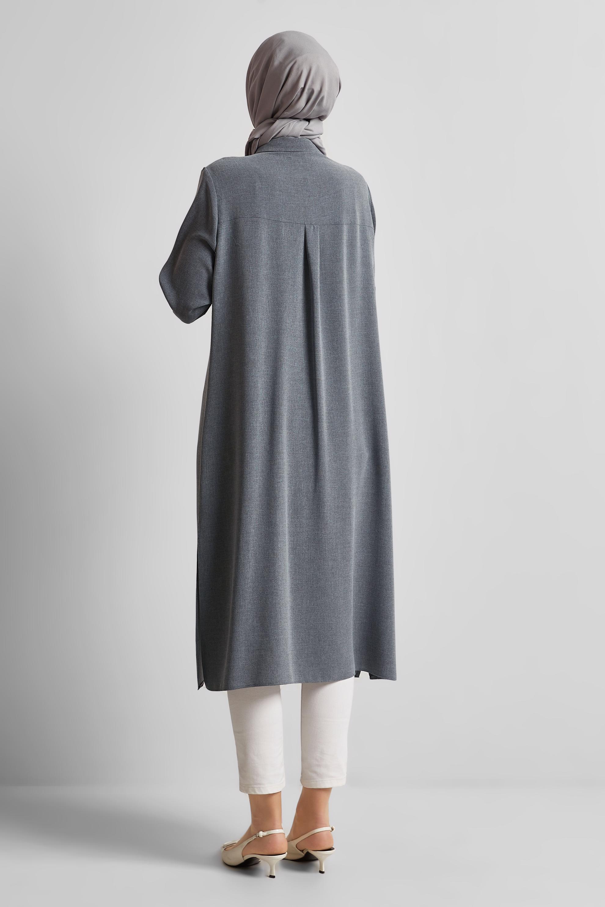 Tesettür giyim GRİ UZUN TUNİK 45414