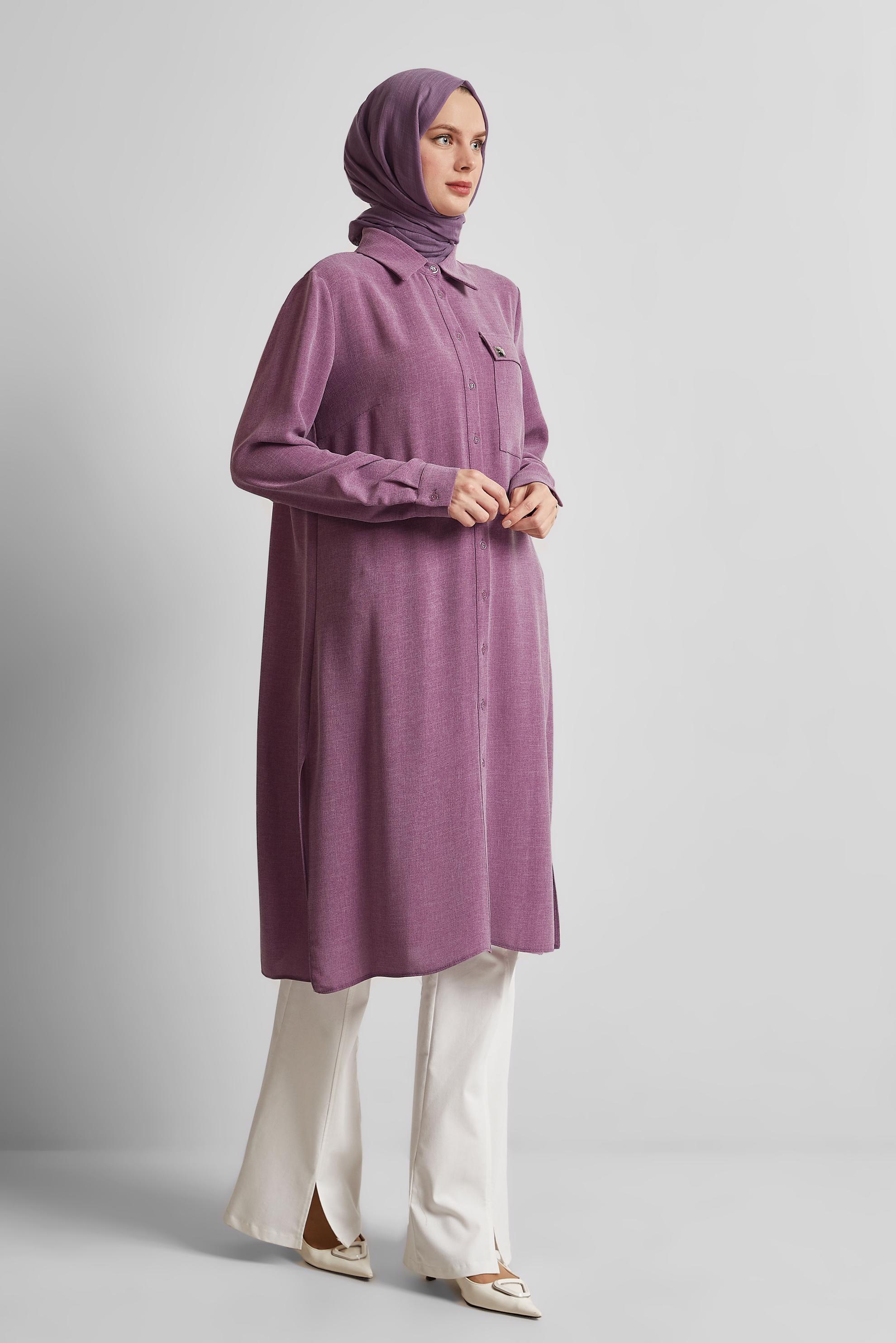 Tesettür giyim MOR UZUN TUNİK 45414