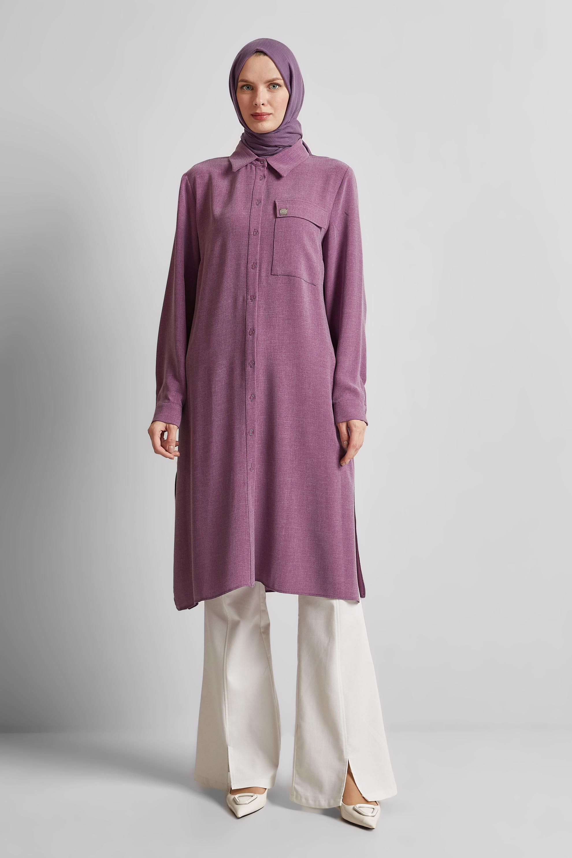 Tesettür giyim MOR UZUN TUNİK 45414