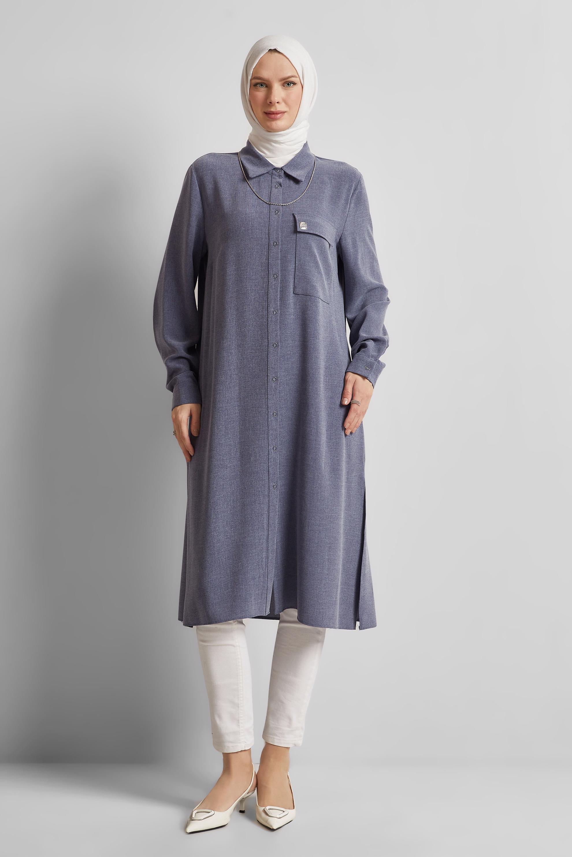 Tesettür giyim LACİVERT UZUN TUNİK 45414