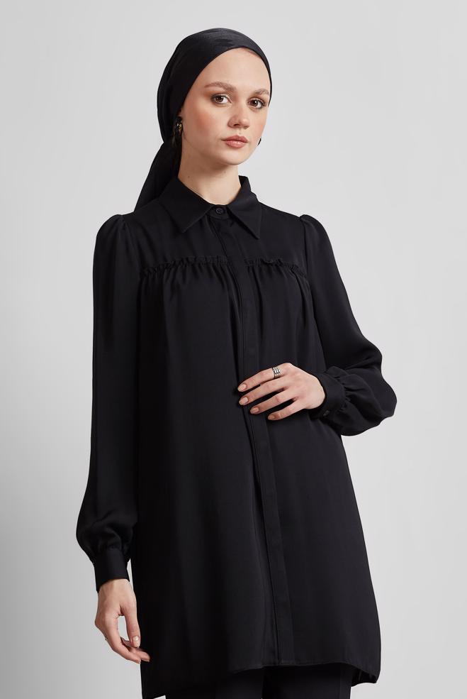 Tesettür giyim SİYAH GÖMLEK YAKA TUNİK 45415  - ALVİNA
