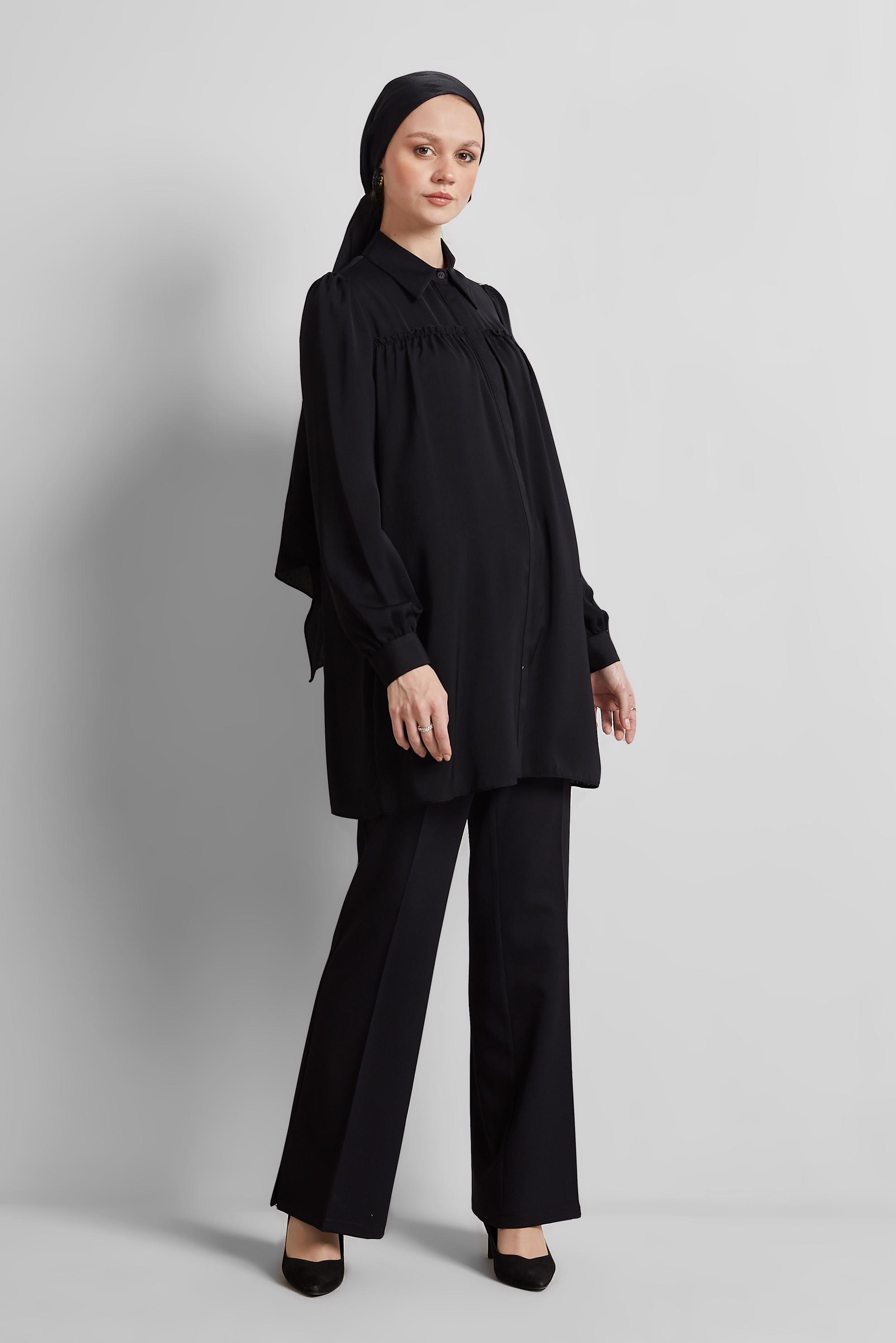 Tesettür giyim SİYAH GÖMLEK YAKA TUNİK 45415 