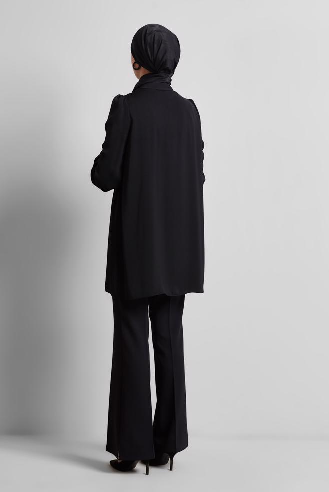 Tesettür giyim SİYAH GÖMLEK YAKA TUNİK 45415  - ALVİNA