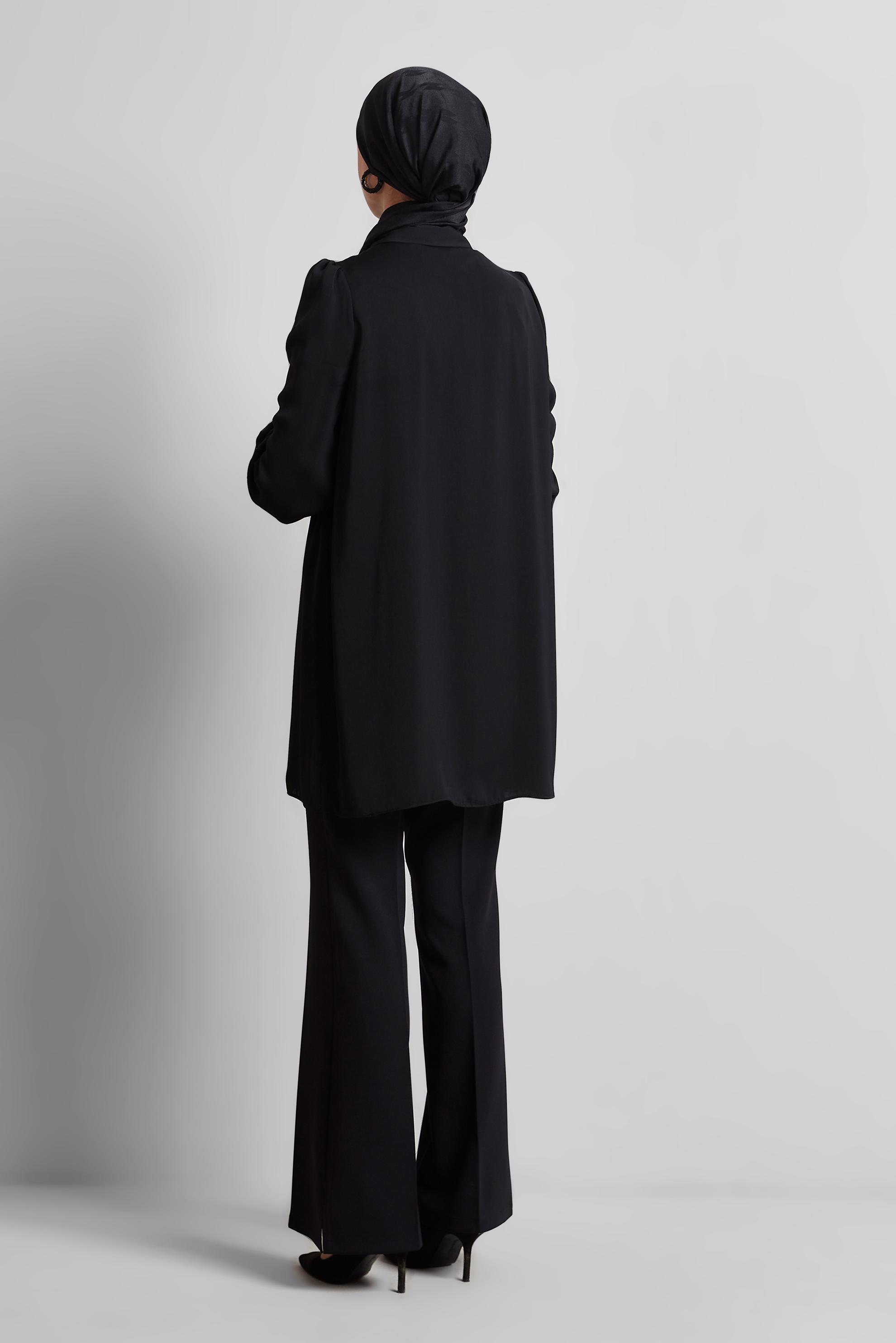 Tesettür giyim SİYAH GÖMLEK YAKA TUNİK 45415 