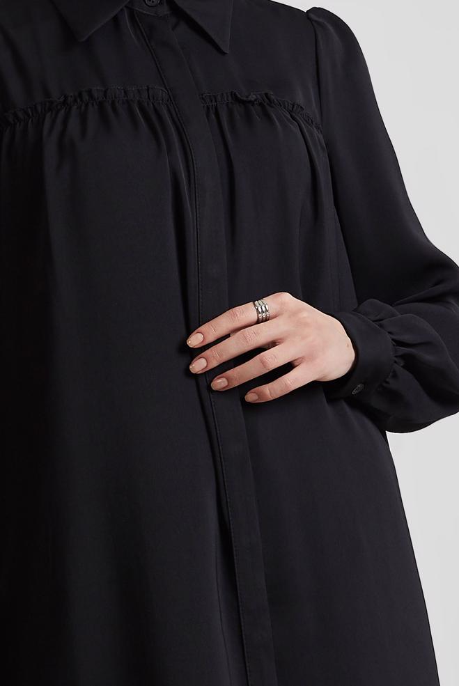 Tesettür giyim SİYAH GÖMLEK YAKA TUNİK 45415  - ALVİNA