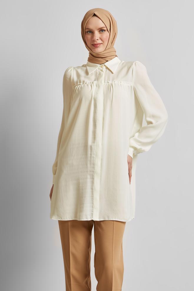 Tesettür giyim BEYAZ GÖMLEK YAKA TUNİK 45415  - ALVİNA