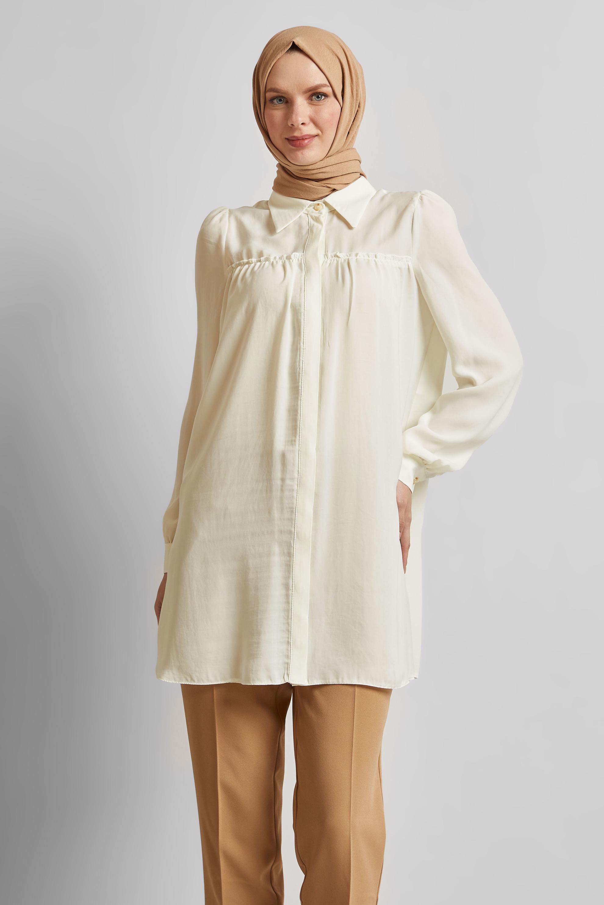 Tesettür giyim BEYAZ GÖMLEK YAKA TUNİK 45415 