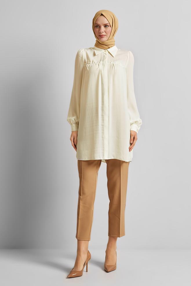 Tesettür giyim BEYAZ GÖMLEK YAKA TUNİK 45415  - ALVİNA