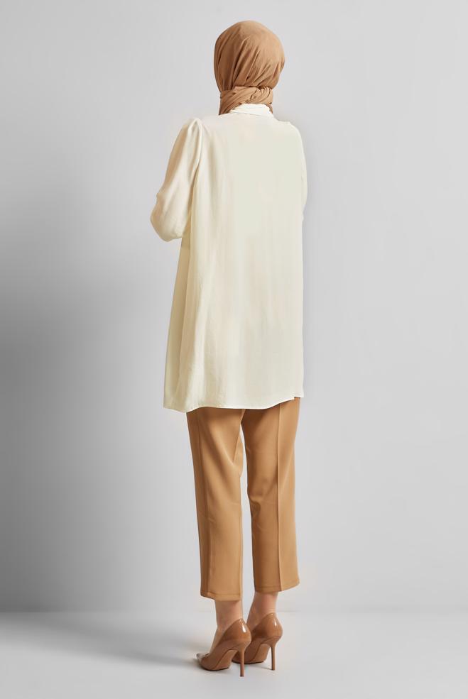 Tesettür giyim BEYAZ GÖMLEK YAKA TUNİK 45415  - ALVİNA