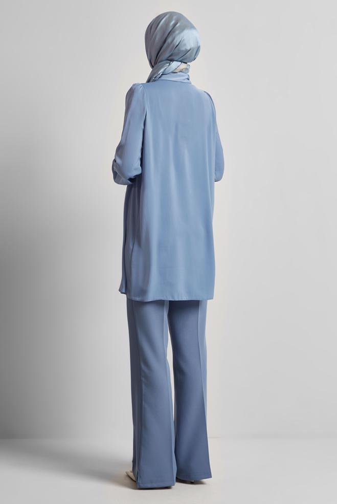 Tesettür giyim MAVİ GÖMLEK YAKA TUNİK 45415  - ALVİNA