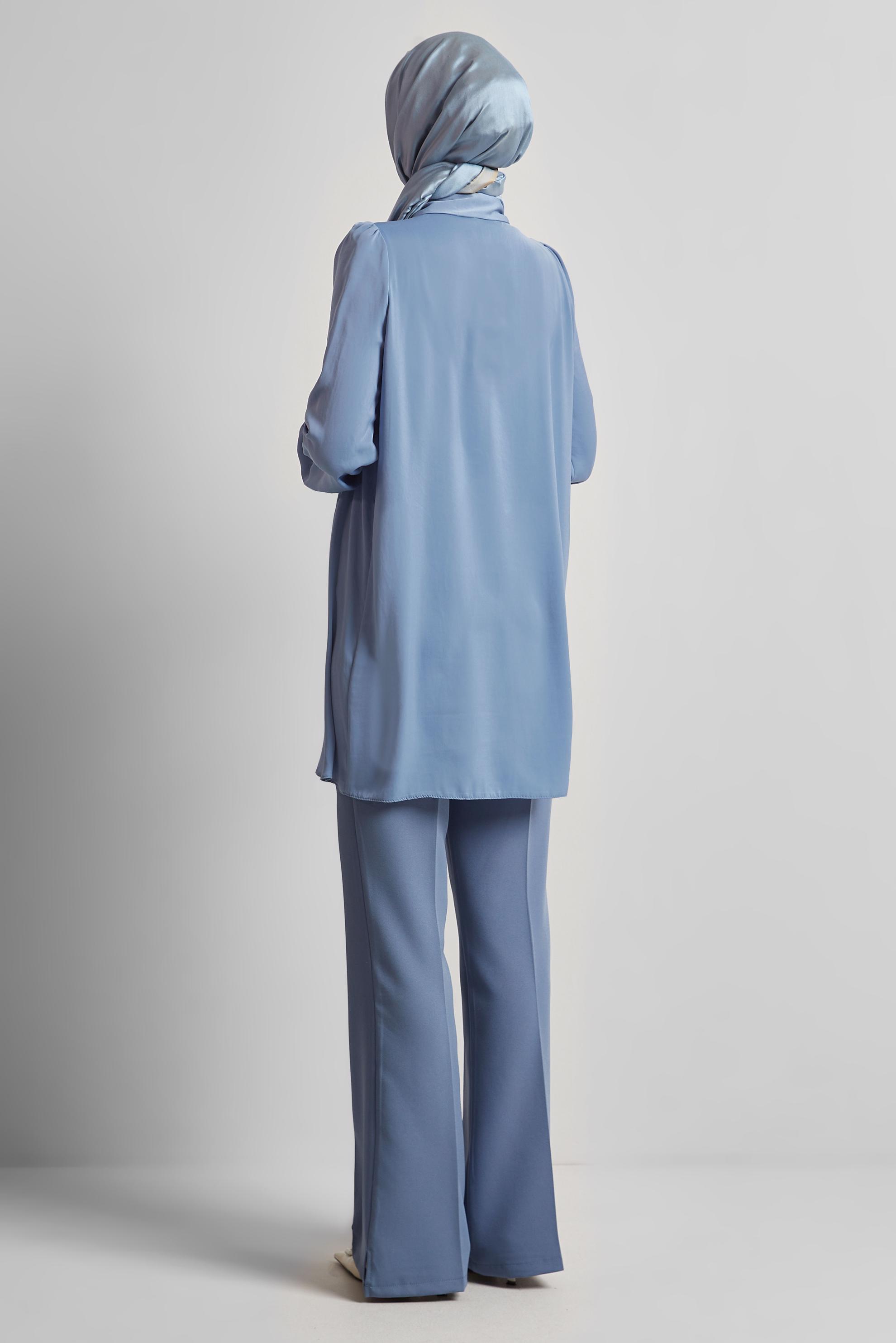 Tesettür giyim MAVİ GÖMLEK YAKA TUNİK 45415 