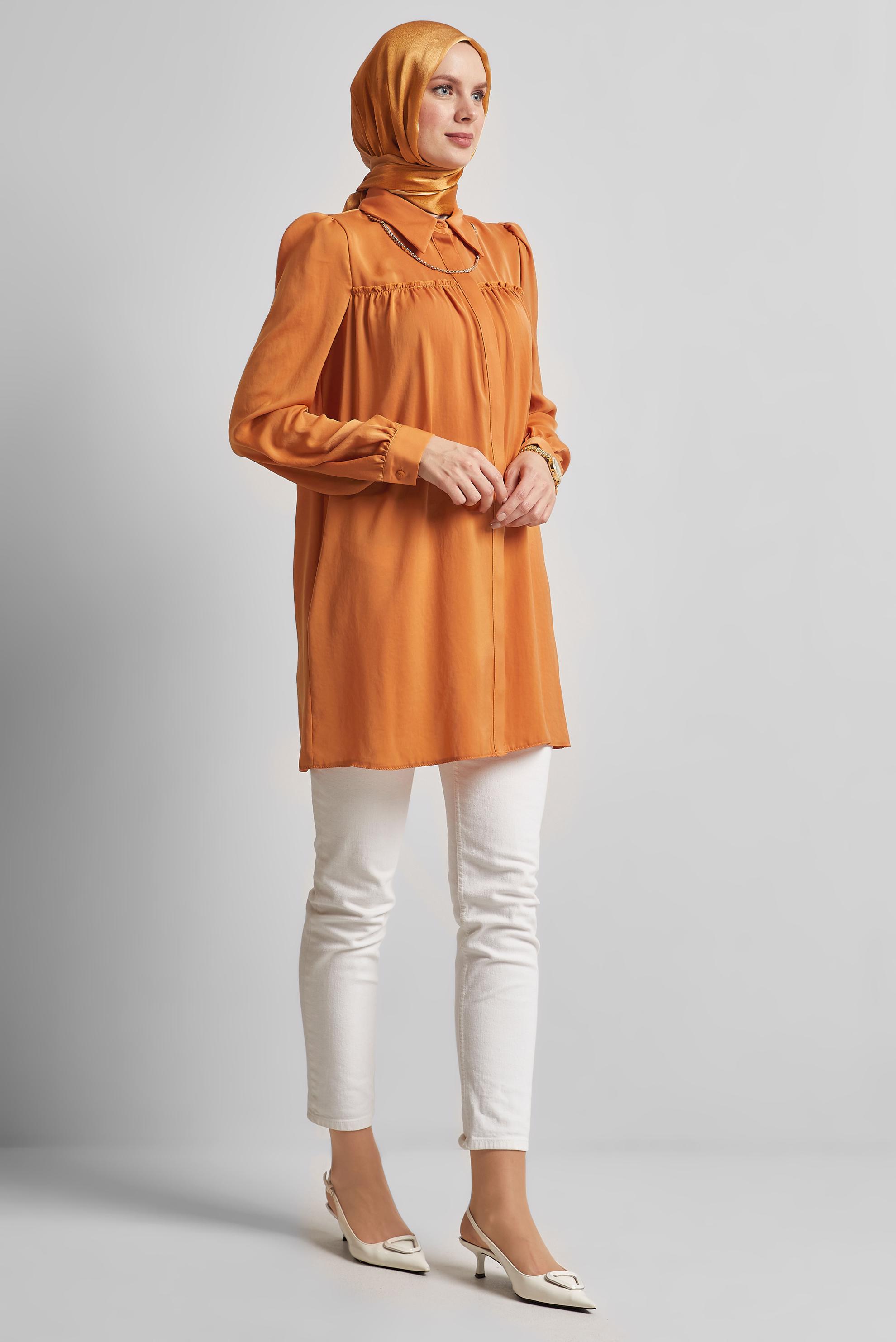 Tesettür giyim SARI GÖMLEK YAKA TUNİK 45415 