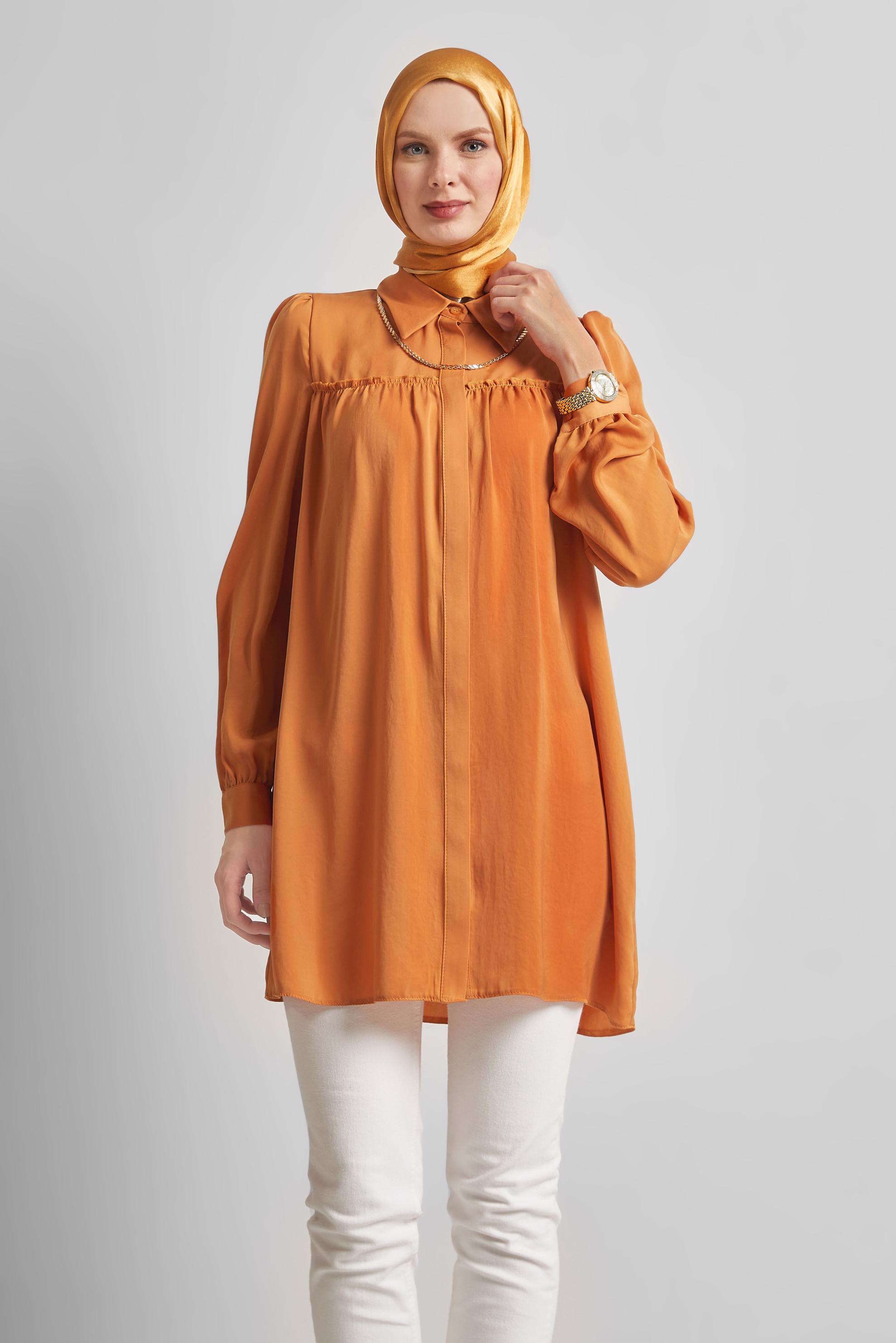 Tesettür giyim SARI GÖMLEK YAKA TUNİK 45415 