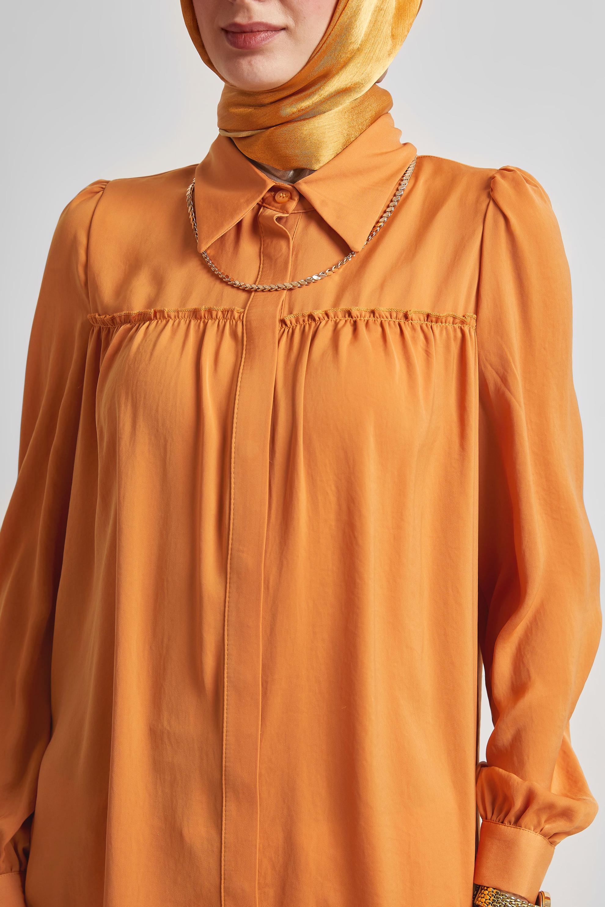 Tesettür giyim SARI GÖMLEK YAKA TUNİK 45415 