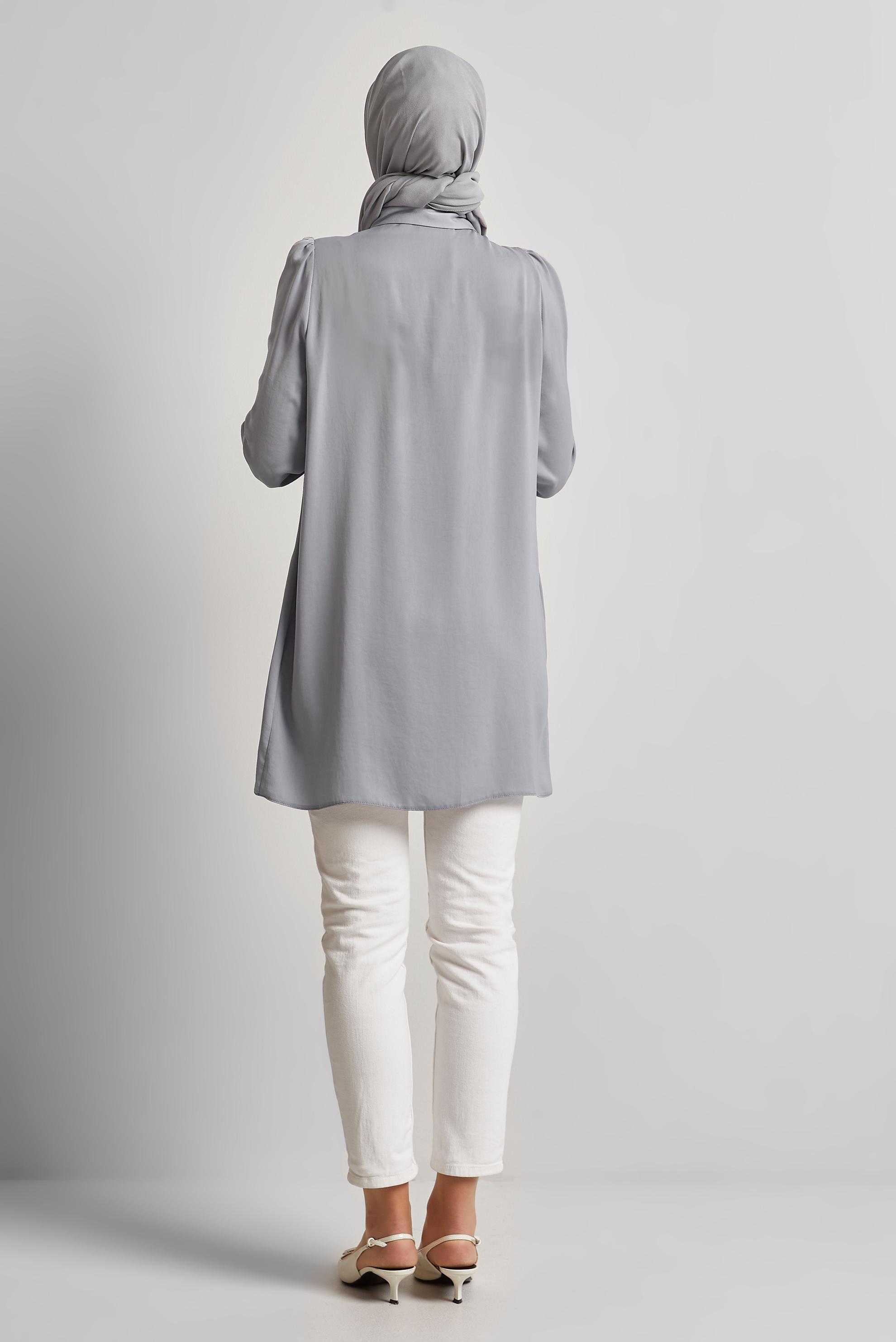 Tesettür giyim GRİ GÖMLEK YAKA TUNİK 45415 
