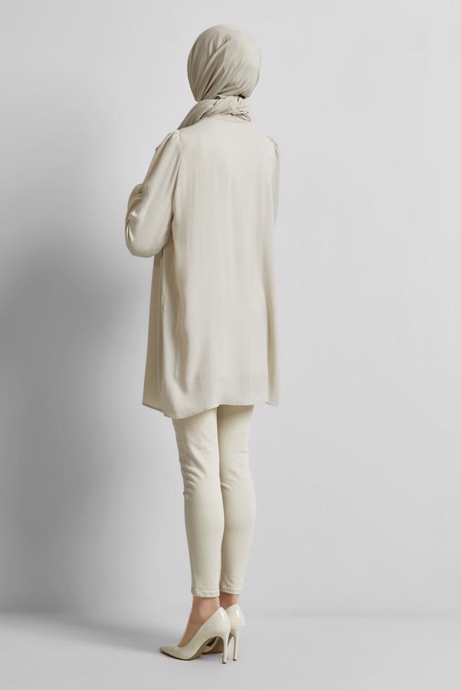 Tesettür giyim BEJ GÖMLEK YAKA TUNİK 45415  - ALVİNA