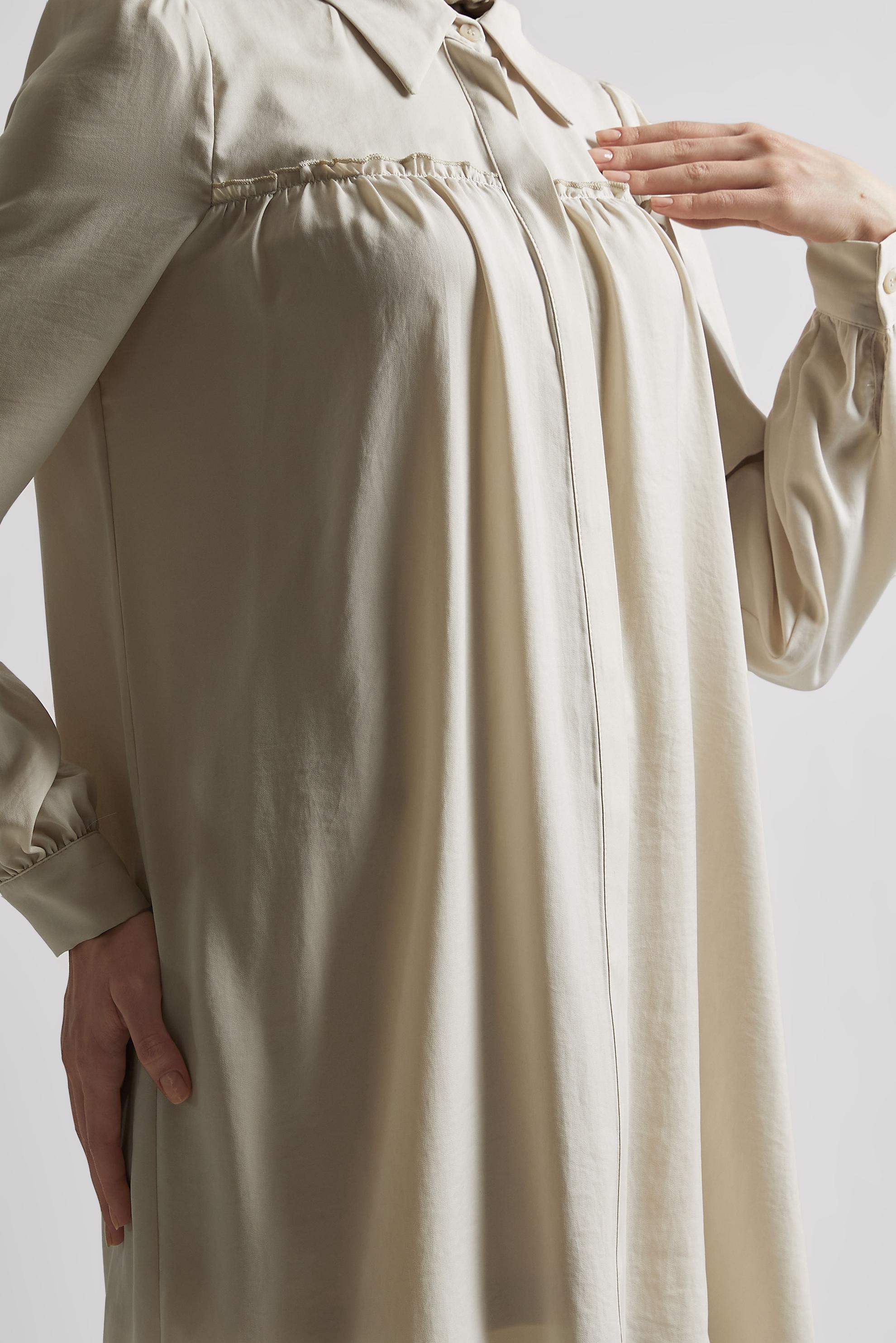 Tesettür giyim BEJ GÖMLEK YAKA TUNİK 45415 