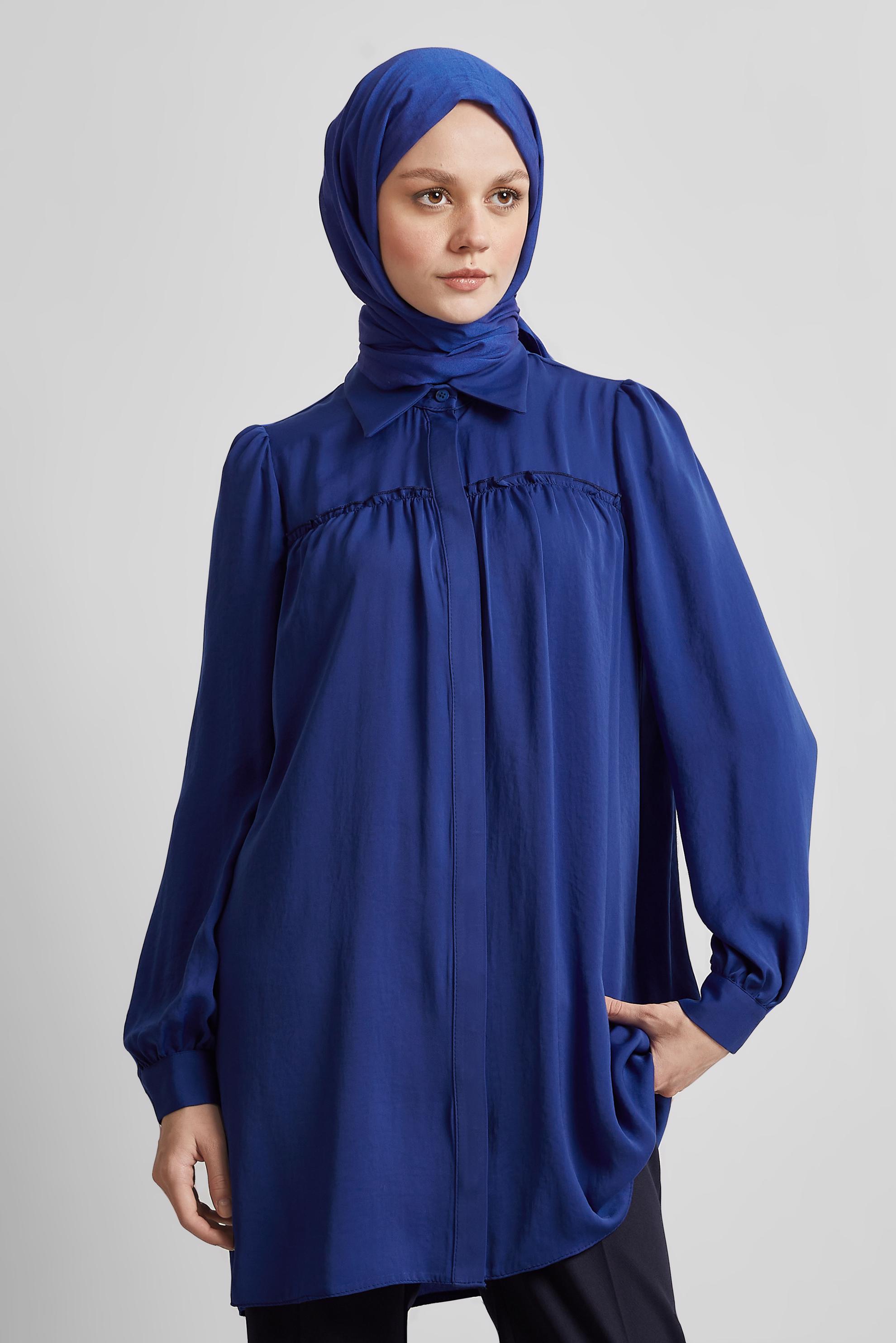 Tesettür giyim LACİVERT GÖMLEK YAKA TUNİK 45415 