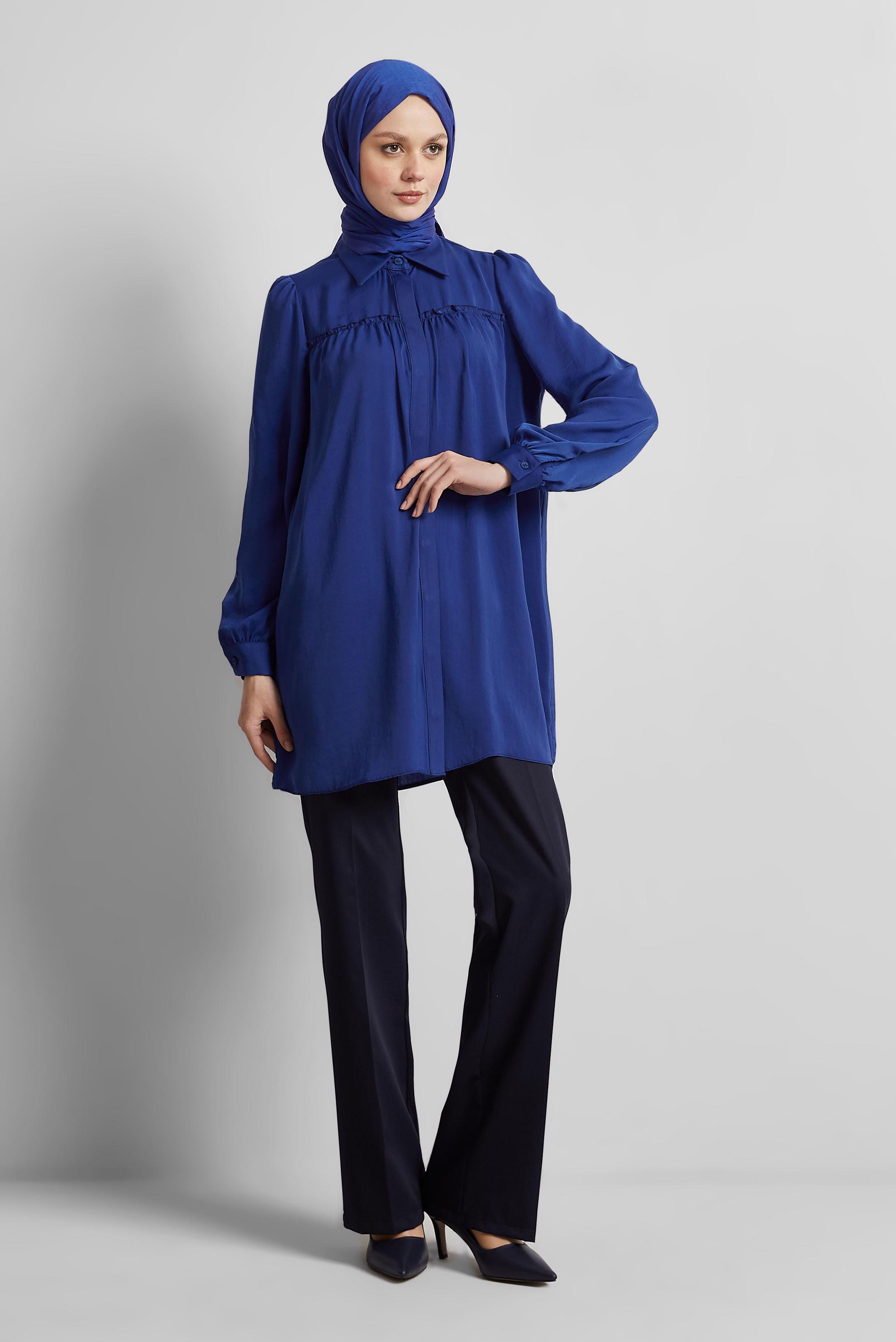 Tesettür giyim LACİVERT GÖMLEK YAKA TUNİK 45415 
