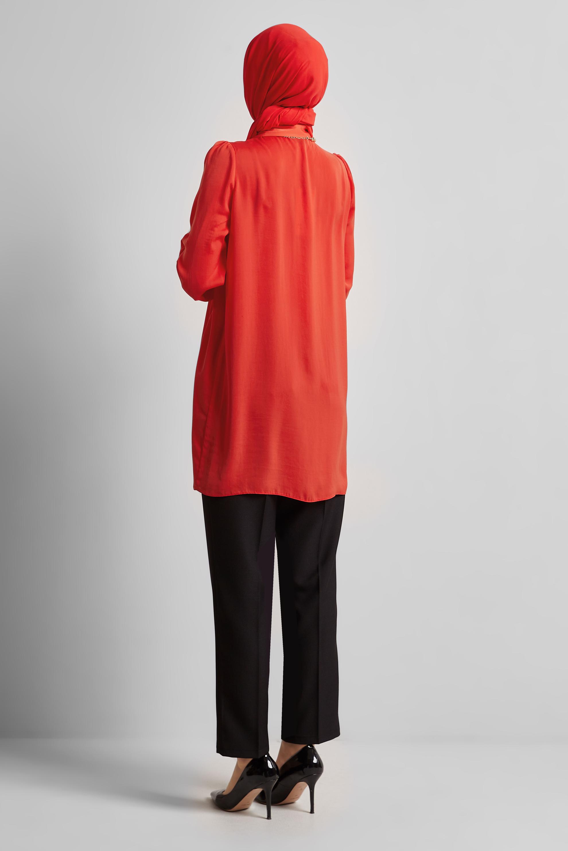 Tesettür giyim KIRMIZI GÖMLEK YAKA TUNİK 45415 