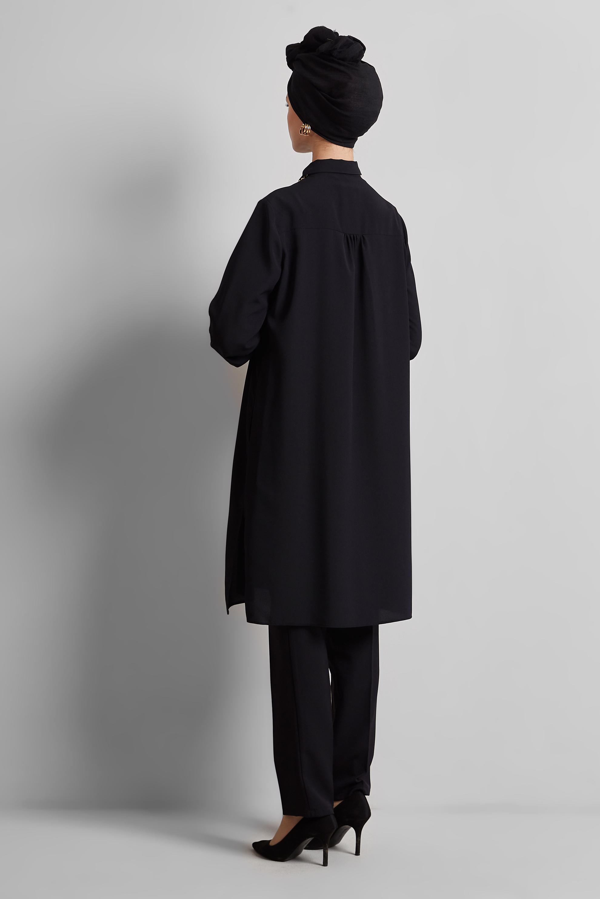 Tesettür giyim SİYAH GÖMLEK YAKA TUNİK 45416