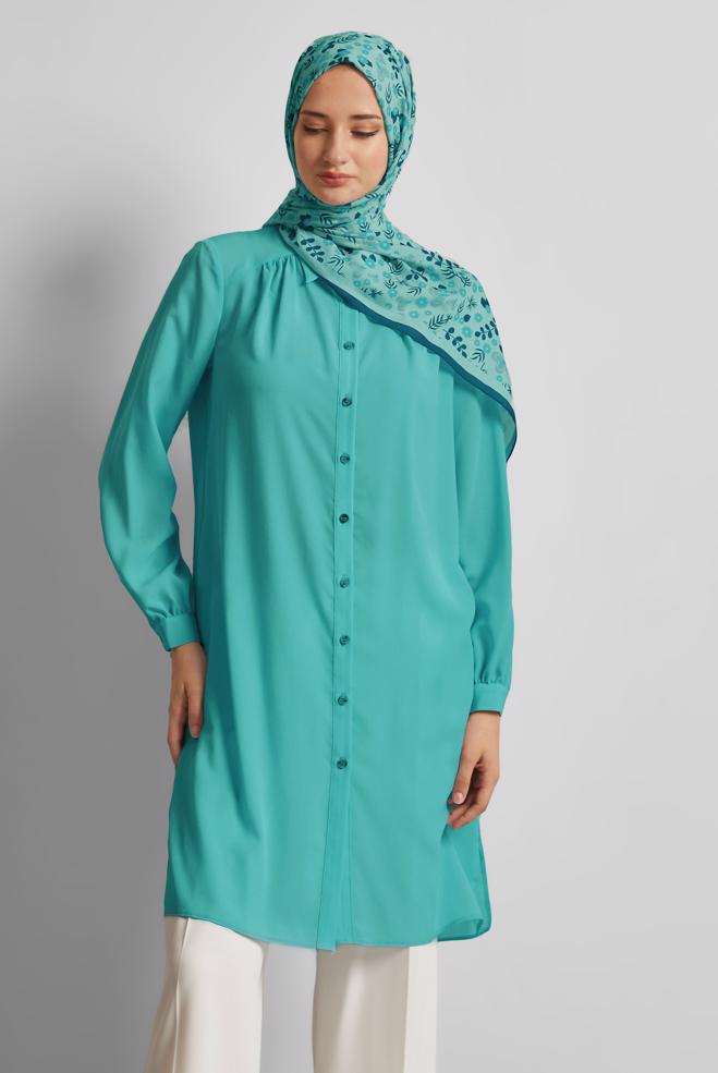 Vêtements hijab BLEU TUNIQUE À COL CHEMISE 45416 - ALVİNA