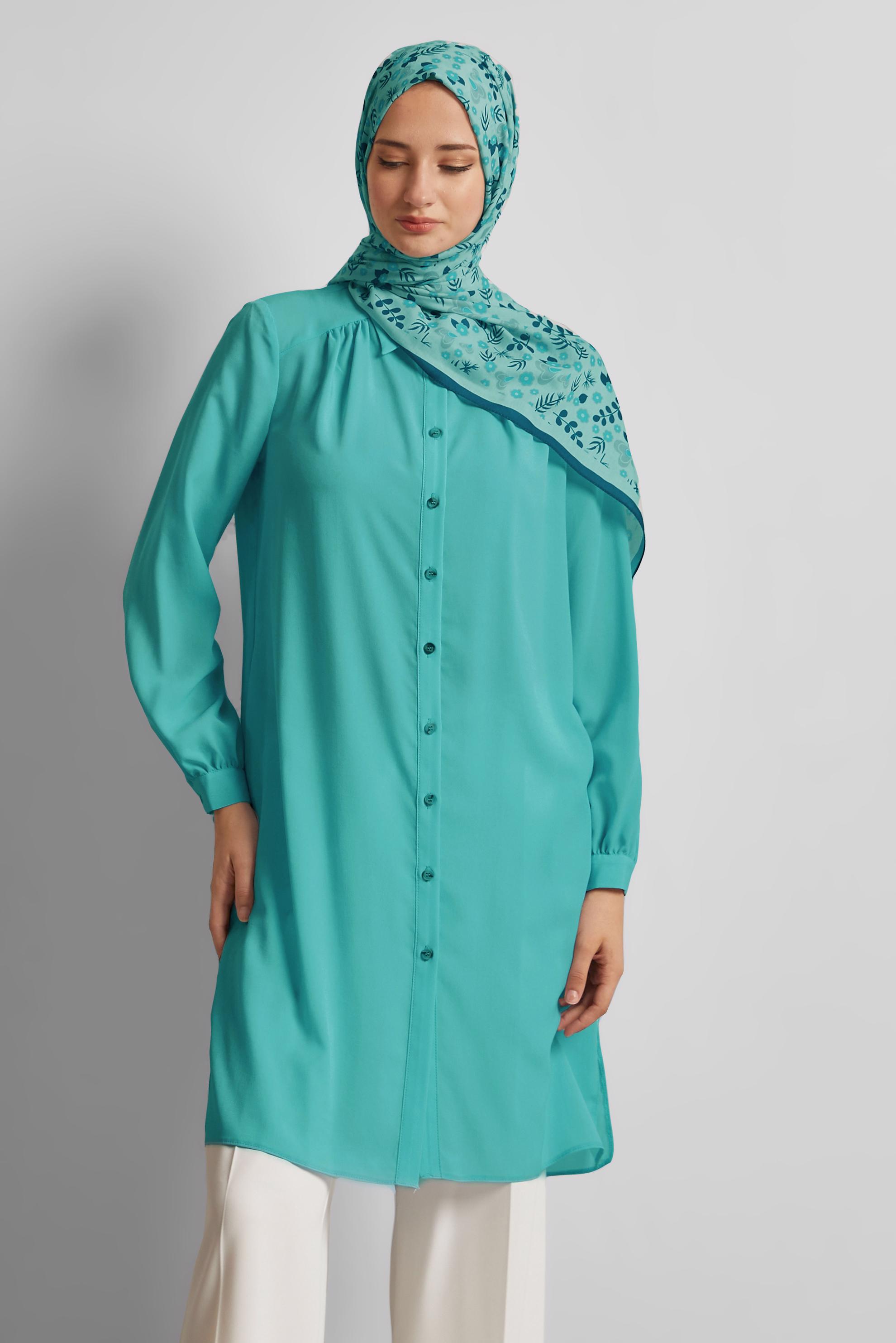 Vêtements hijab BLEU TUNIQUE À COL CHEMISE 45416