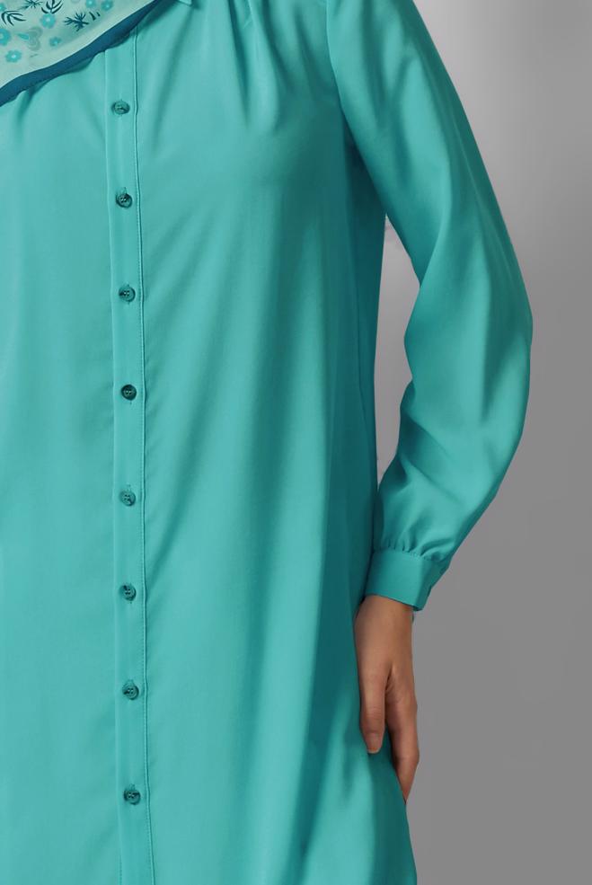Vêtements hijab BLEU TUNIQUE À COL CHEMISE 45416 - ALVİNA