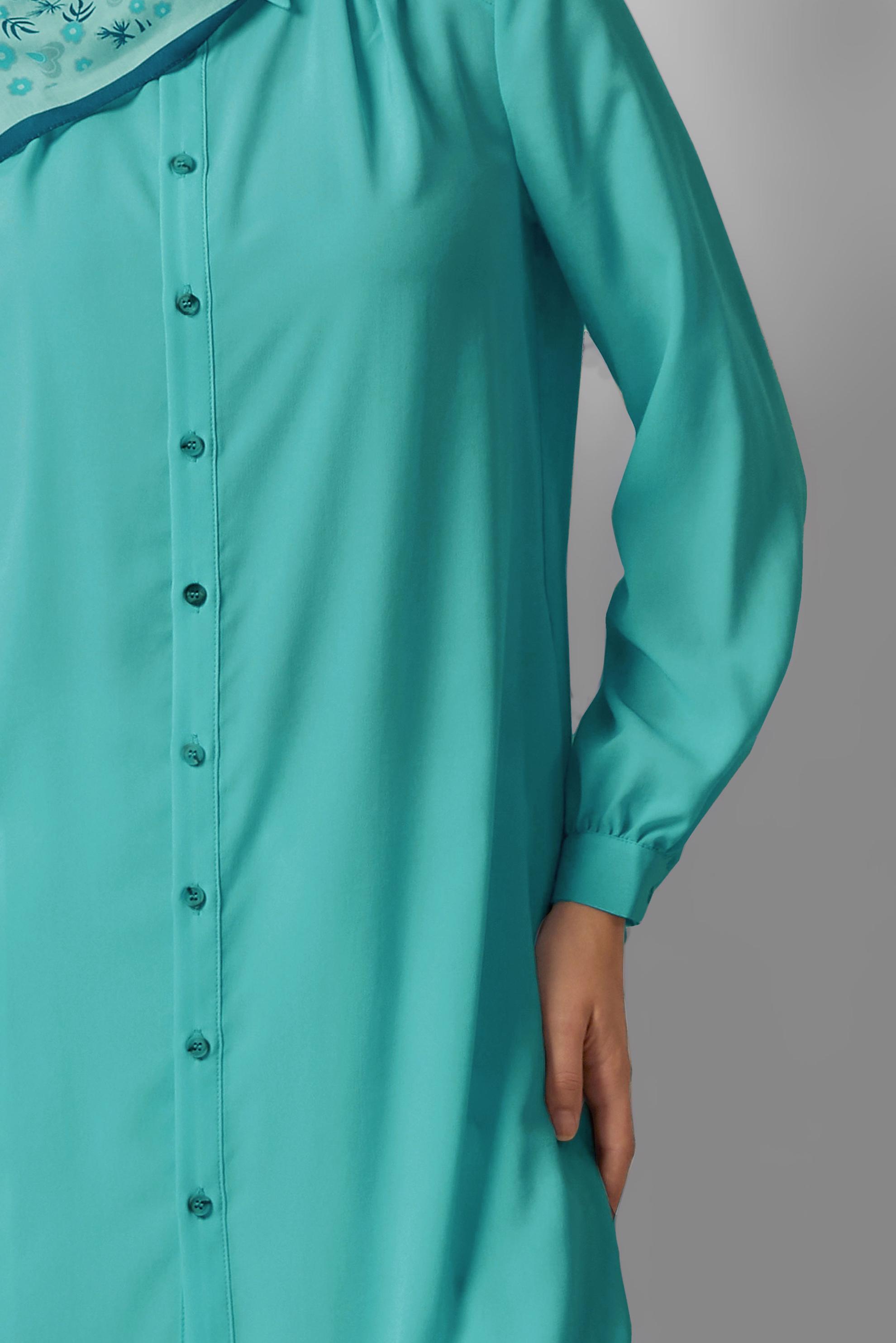 Vêtements hijab BLEU TUNIQUE À COL CHEMISE 45416