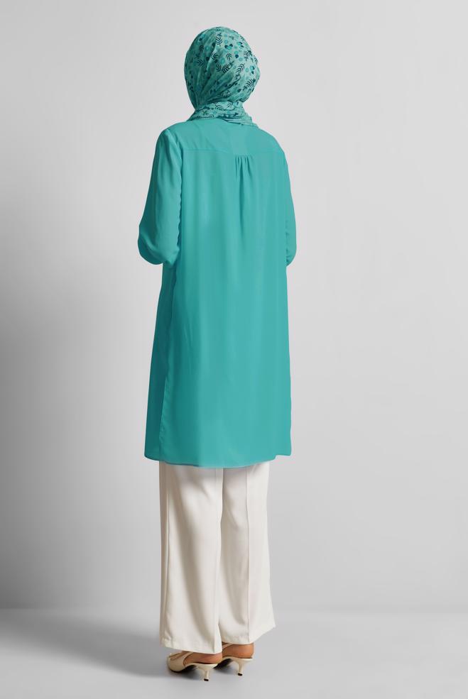 Vêtements hijab BLEU TUNIQUE À COL CHEMISE 45416 - ALVİNA