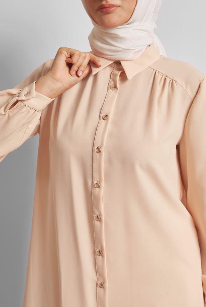 Vêtements hijab BEIGE TUNIQUE À COL CHEMISE 45416 - ALVİNA